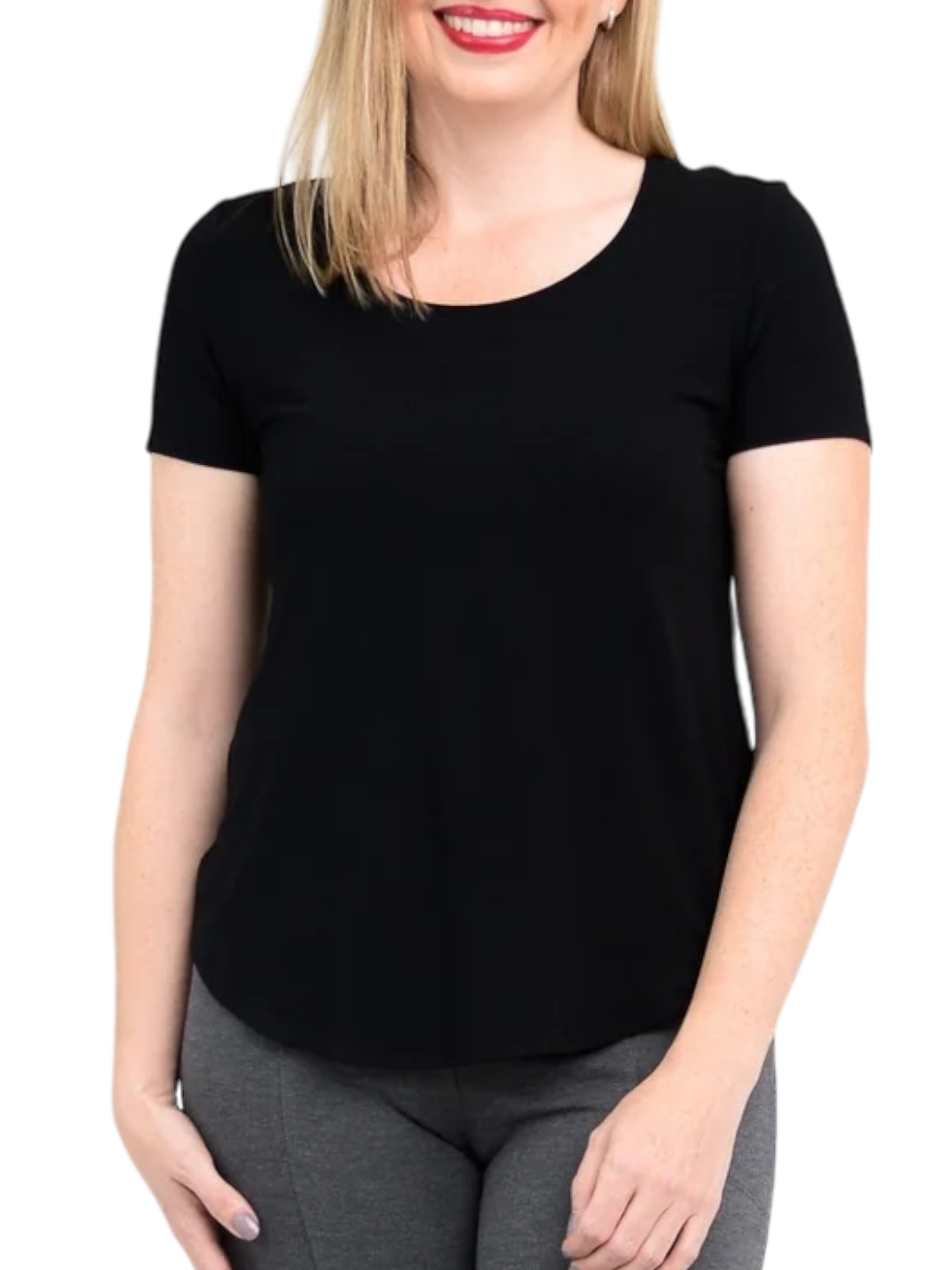 Tessa Black Bamboo Tee Shirt by Blue Sky Clothing Co – Handmade ethical Short Sleeved Top from sariKNOTsari using upcycled silk. Designed in Canada for travel and slow fashion, loved from Toronto to LA to Sydney.
