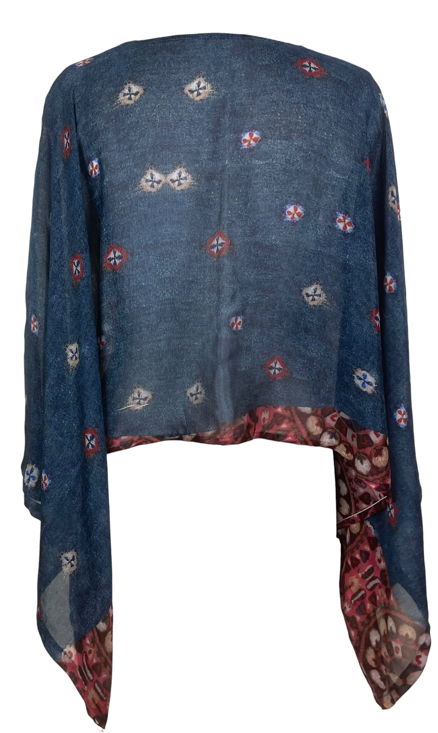 PREVIEW PRG8517 Sheer Avatar Pure Silk Kimono-Sleeved Top by FEBRUARY2026 – Handmade ethical Kimono Top from sariKNOTsari using upcycled silk. Designed in Canada for travel and slow fashion, loved from Toronto to LA to Sydney.