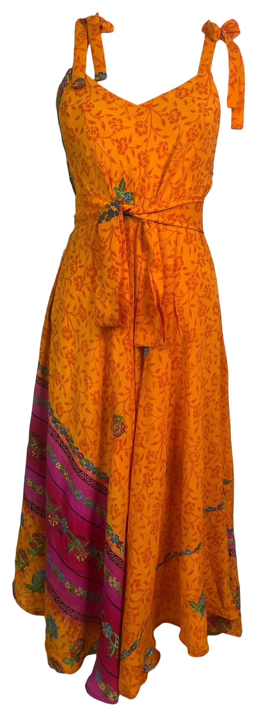PRC8822 Wabi Sabi Pure Silk Maxi Dress with Belt