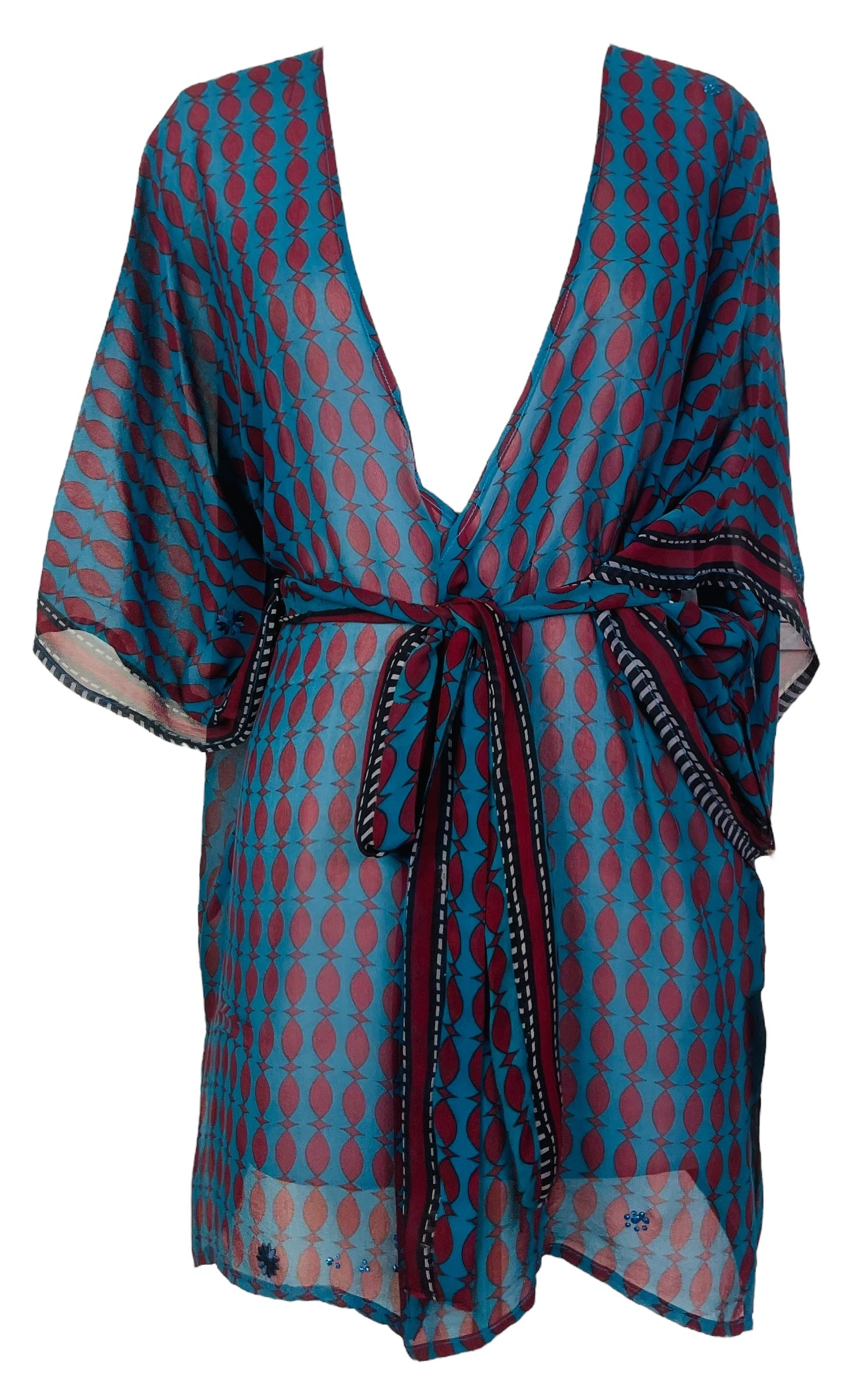 PRG7494 Sheer Avatar Pure Silk Kimono-Sleeved Jacket with Belt