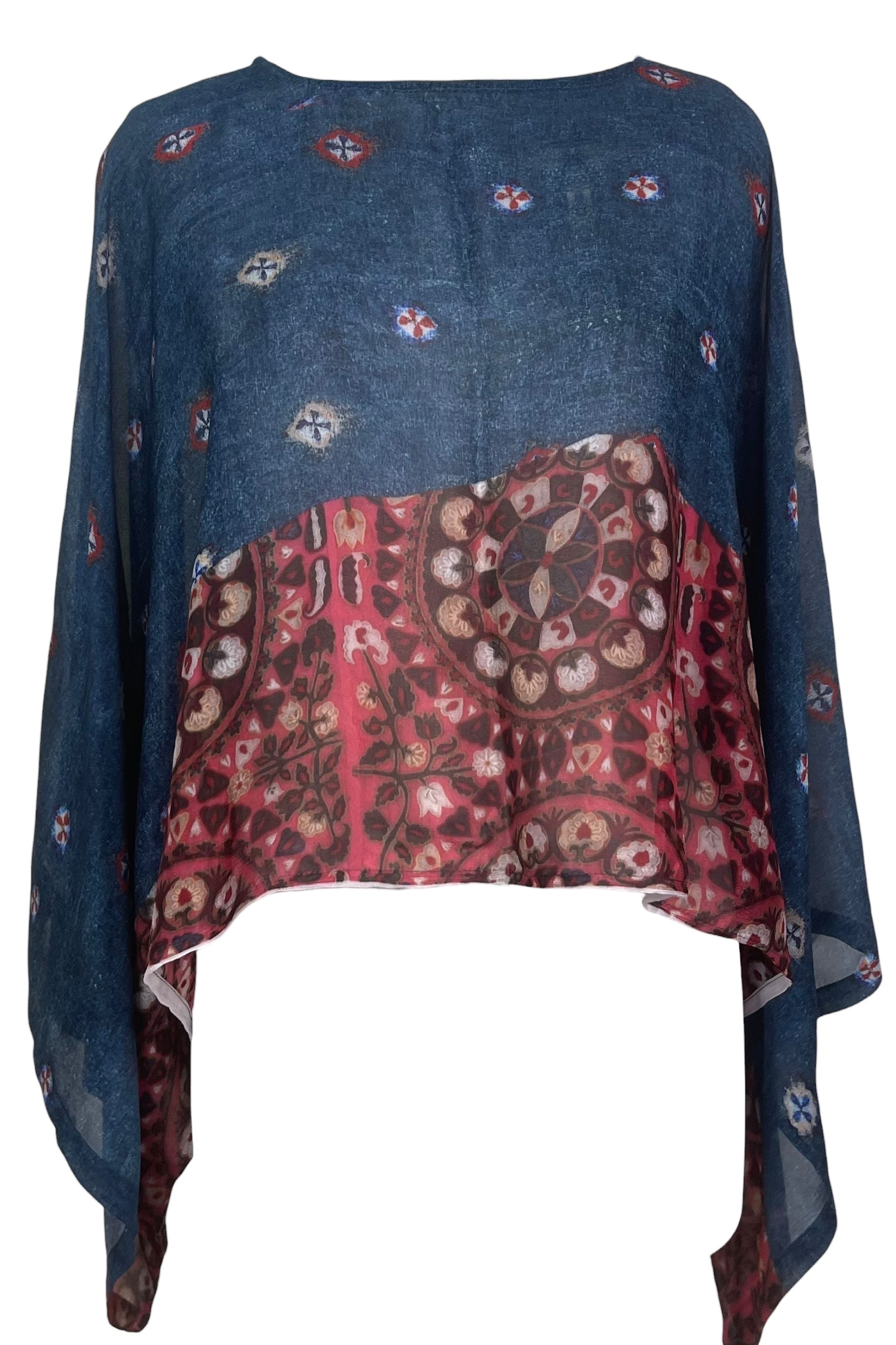 PREVIEW PRG8517 Sheer Avatar Pure Silk Kimono-Sleeved Top by FEBRUARY2026 – Handmade ethical Kimono Top from sariKNOTsari using upcycled silk. Designed in Canada for travel and slow fashion, loved from Toronto to LA to Sydney.