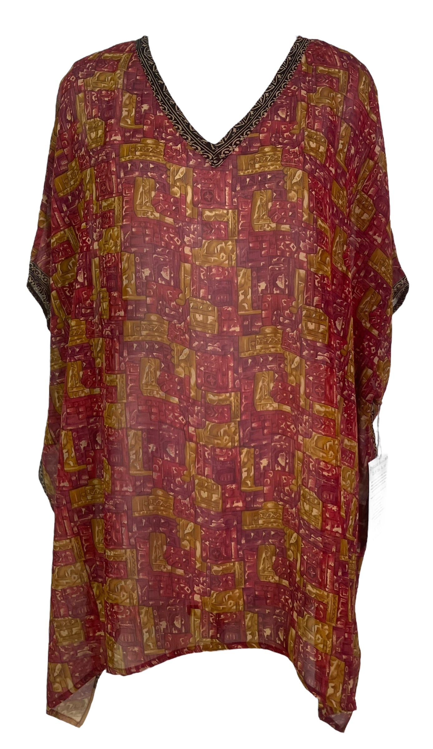 PRG7863 Sheer Avatar Pure Silk Short Kaftan Tunic with Slits