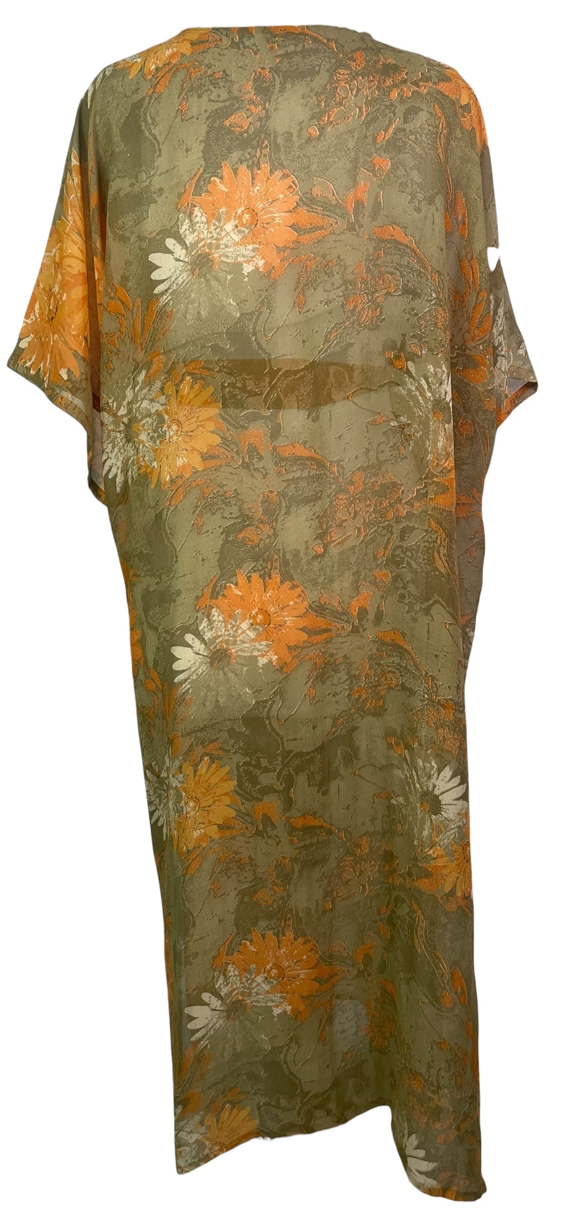 PRG8570 Sheer Avatar Long Pure Silk Kimono Sleeved Duster with Belt