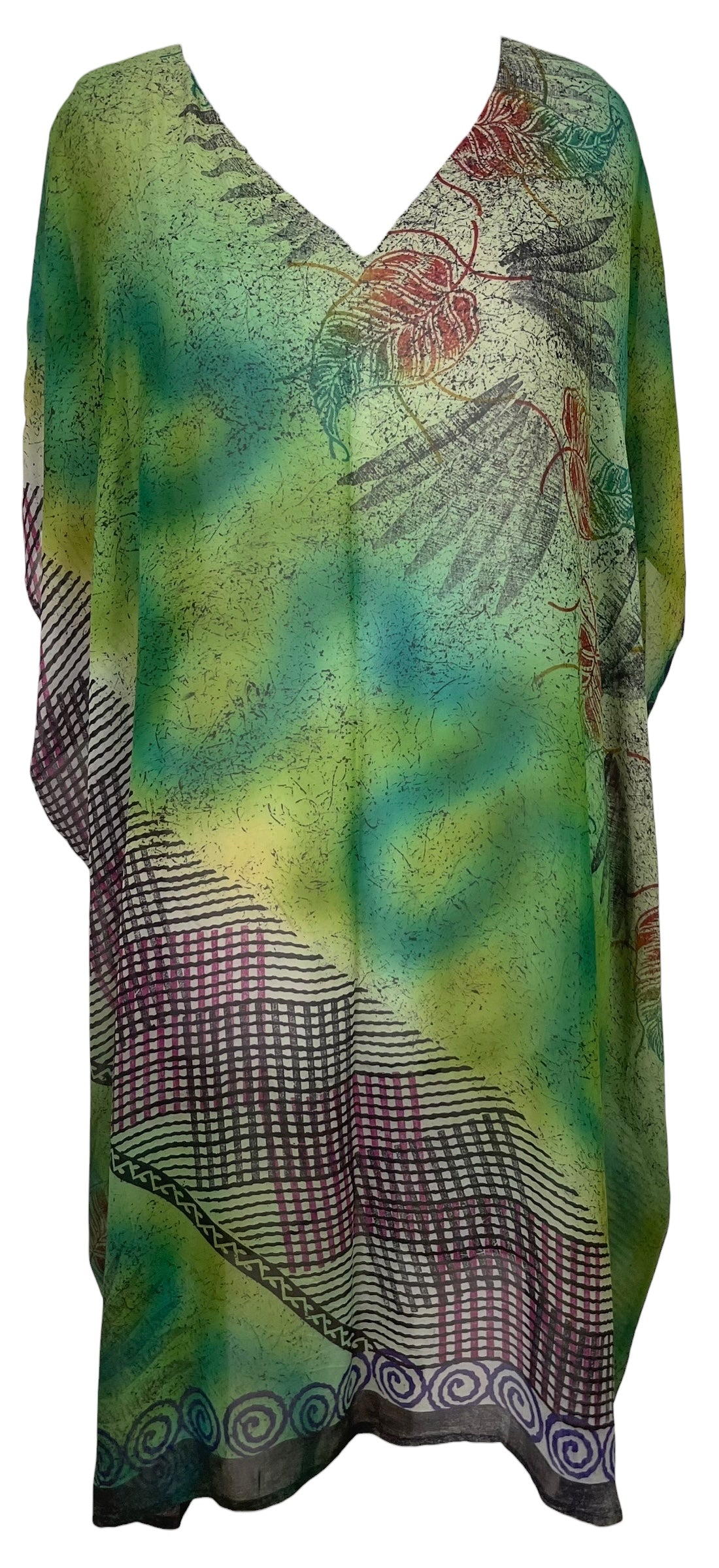 PREVIEW PRG8568 Sheer Avatar Pure Silk Midi Length Kaftan by MARCH2026 – Handmade ethical Midi Length Kaftan from sariKNOTsari using upcycled silk. Designed in Canada for travel and slow fashion, loved from Toronto to LA to Sydney. Featuring Zsiska, Bryn Walker and Artisan Leather coats by Rejean Pepin, Pepin designs