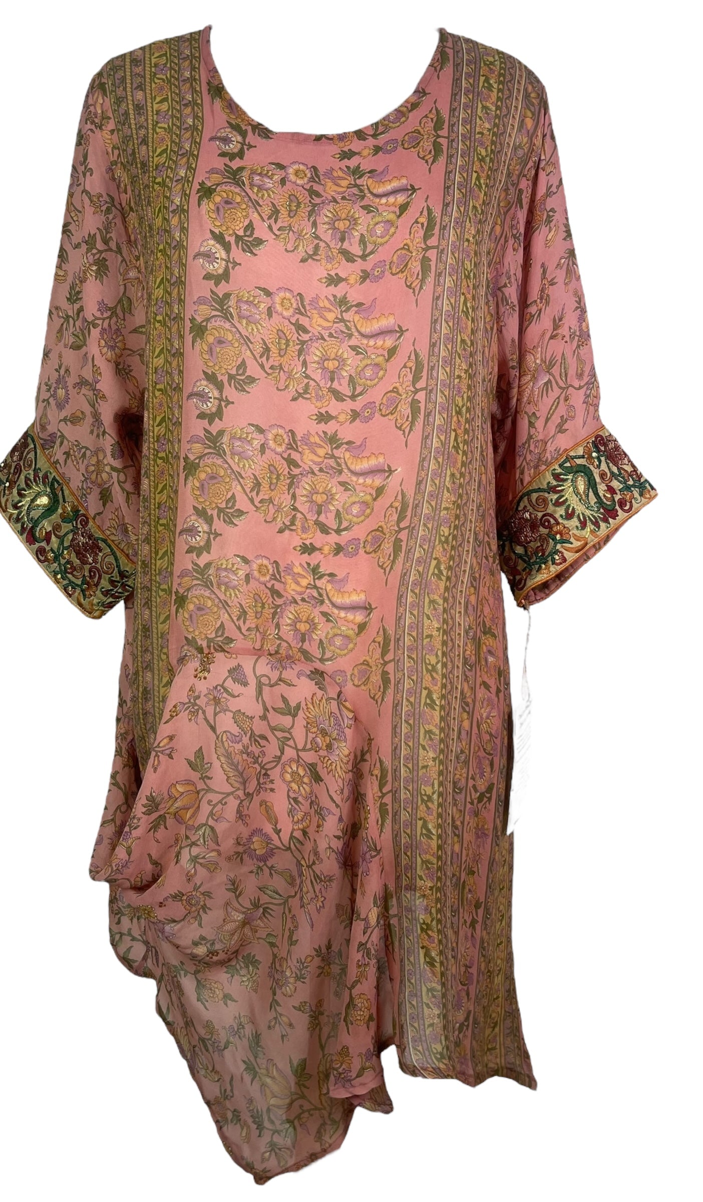 PRG7965 Sheer Wabi Sabi Pure Silk Self Pocket Tunic Dress