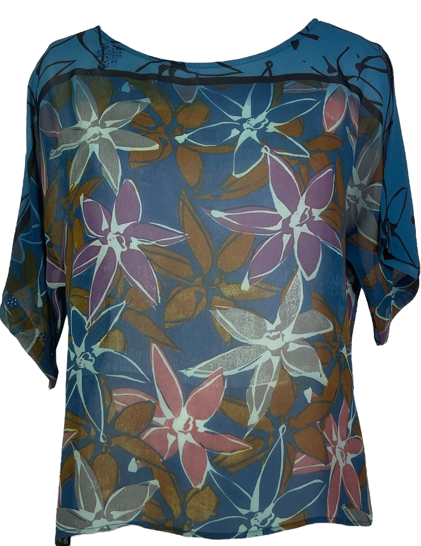 PRG7061 Sheer Avatar Pure Silk Side Slit Top