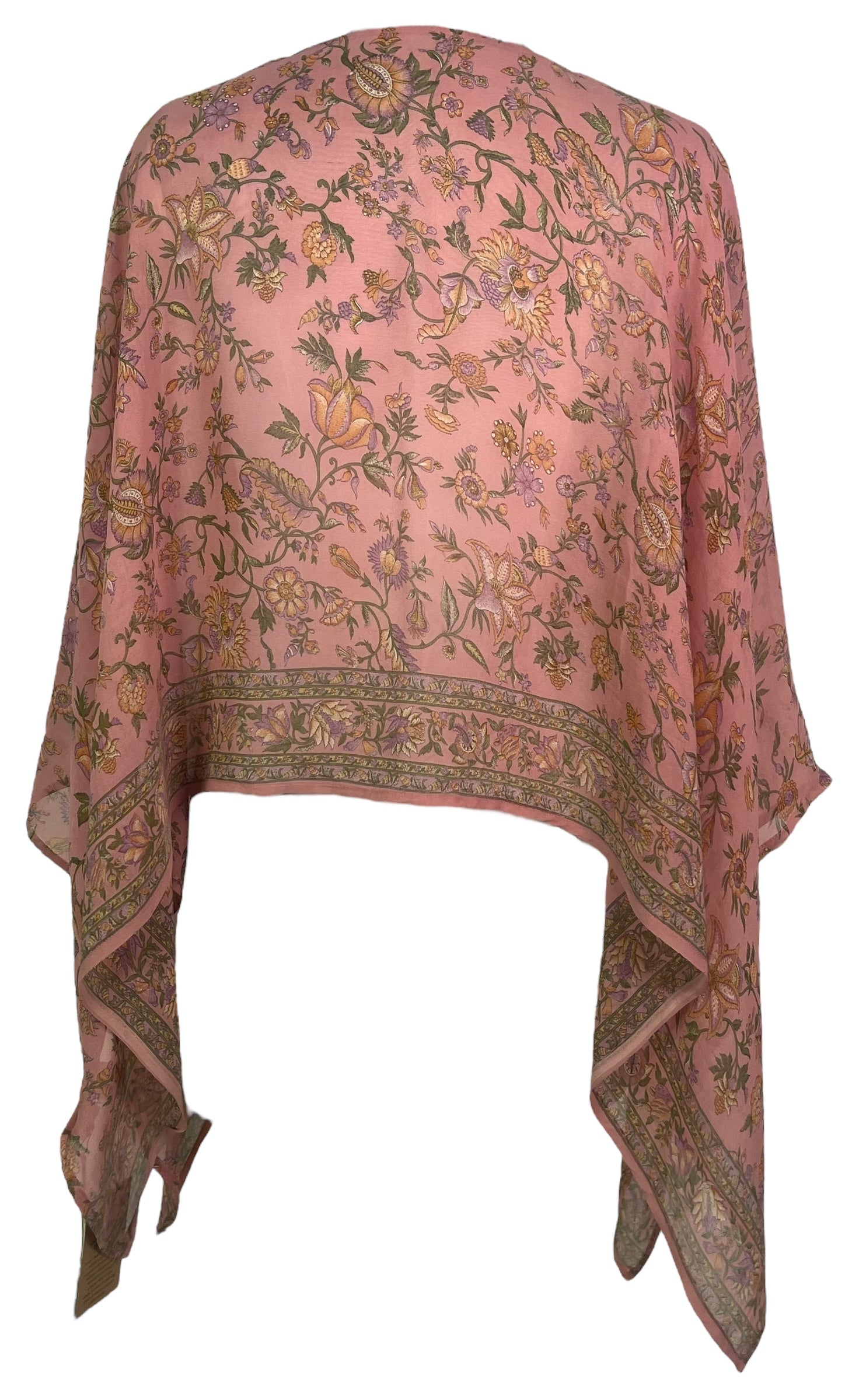 PREVIEW PRG7965 Sheer Pure Silk Wabi Sabi Capelet Poncho by DECEMBER2025 – Handmade ethical Poncho from sariKNOTsari using upcycled silk. Designed in Canada for travel and slow fashion, loved from Toronto to LA to Sydney.