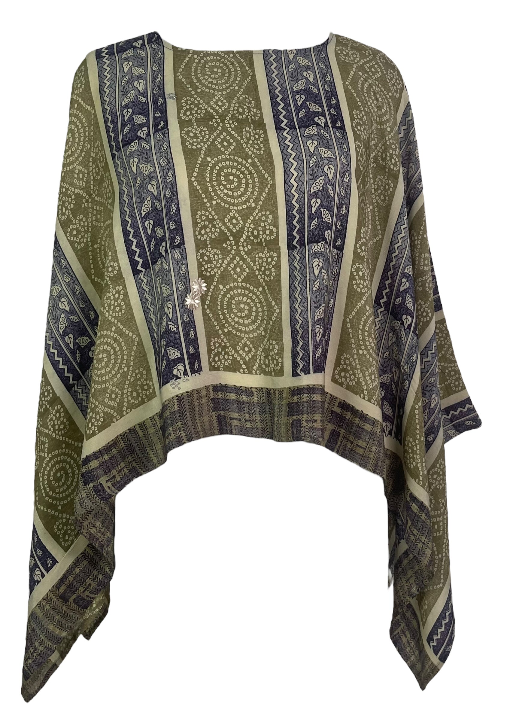 PREVIEW PRC7639 Avatar Pure Silk Capelet Poncho by DECEMBER2025 – Handmade ethical Poncho from sariKNOTsari using upcycled silk. Designed in Canada for travel and slow fashion, loved from Toronto to LA to Sydney.