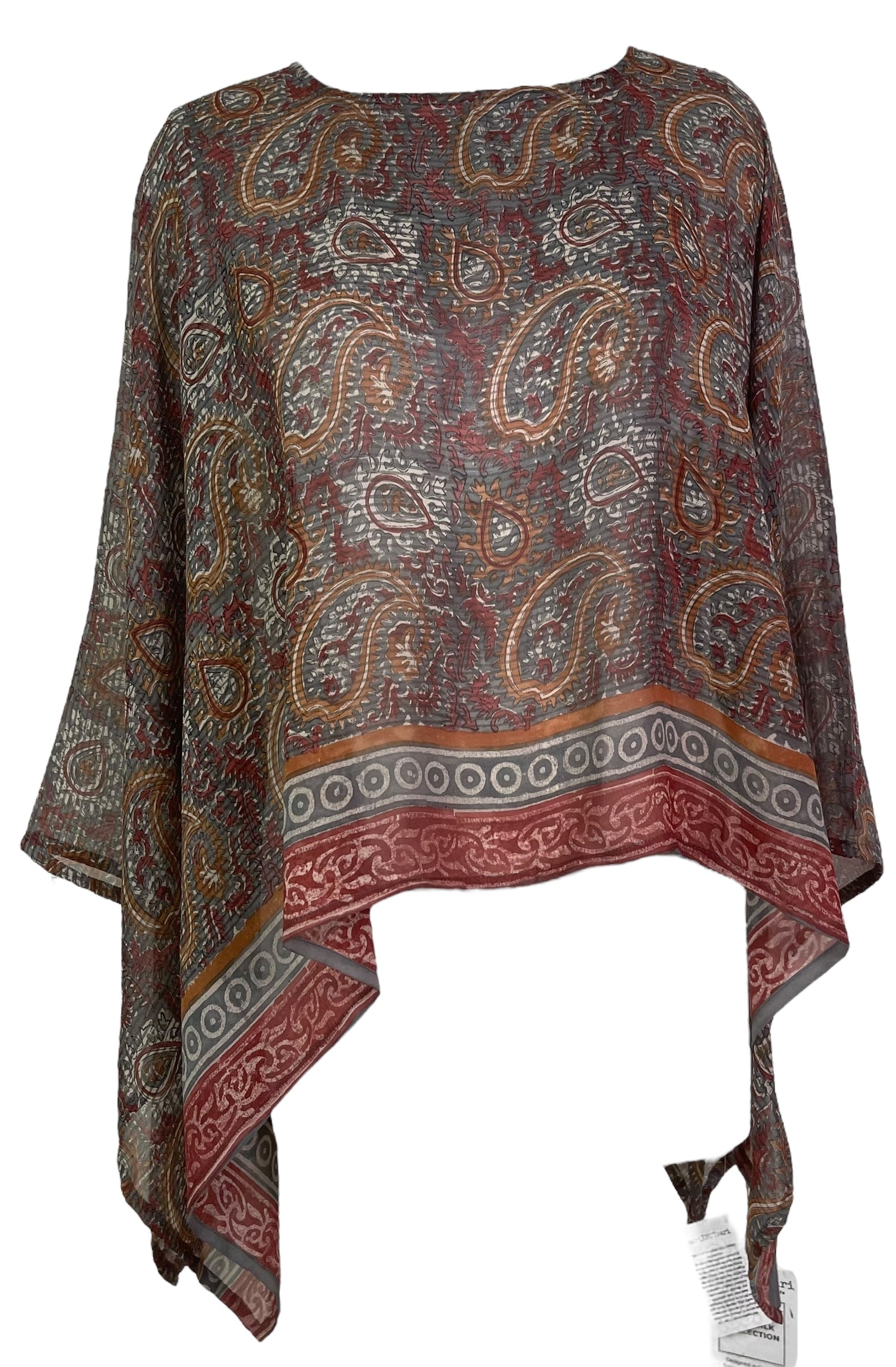 PREVIEW PRG7988 Sheer Avatar Pure Silk Capelet Poncho by DECEMBER2025 – Handmade ethical Poncho from sariKNOTsari using upcycled silk. Designed in Canada for travel and slow fashion, loved from Toronto to LA to Sydney.