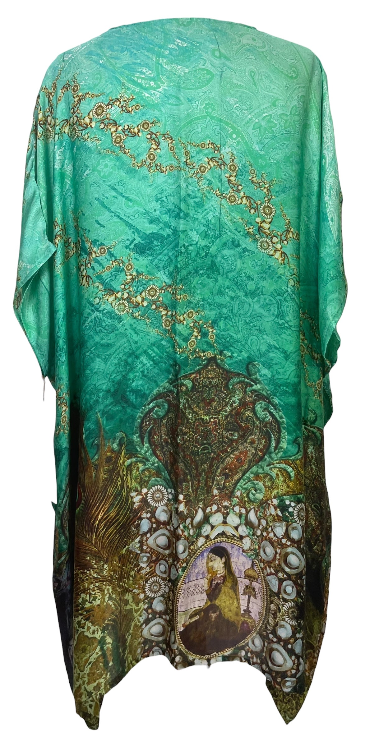 PREVIEW PRC8591 Avatar Pure Silk Midi Length Kaftan by MARCH2026 – Handmade ethical Midi Length Kaftan from sariKNOTsari using upcycled silk. Designed in Canada for travel and slow fashion, loved from Toronto to LA to Sydney. Featuring Zsiska, Bryn Walker and Artisan Leather coats by Rejean Pepin, Pepin designs