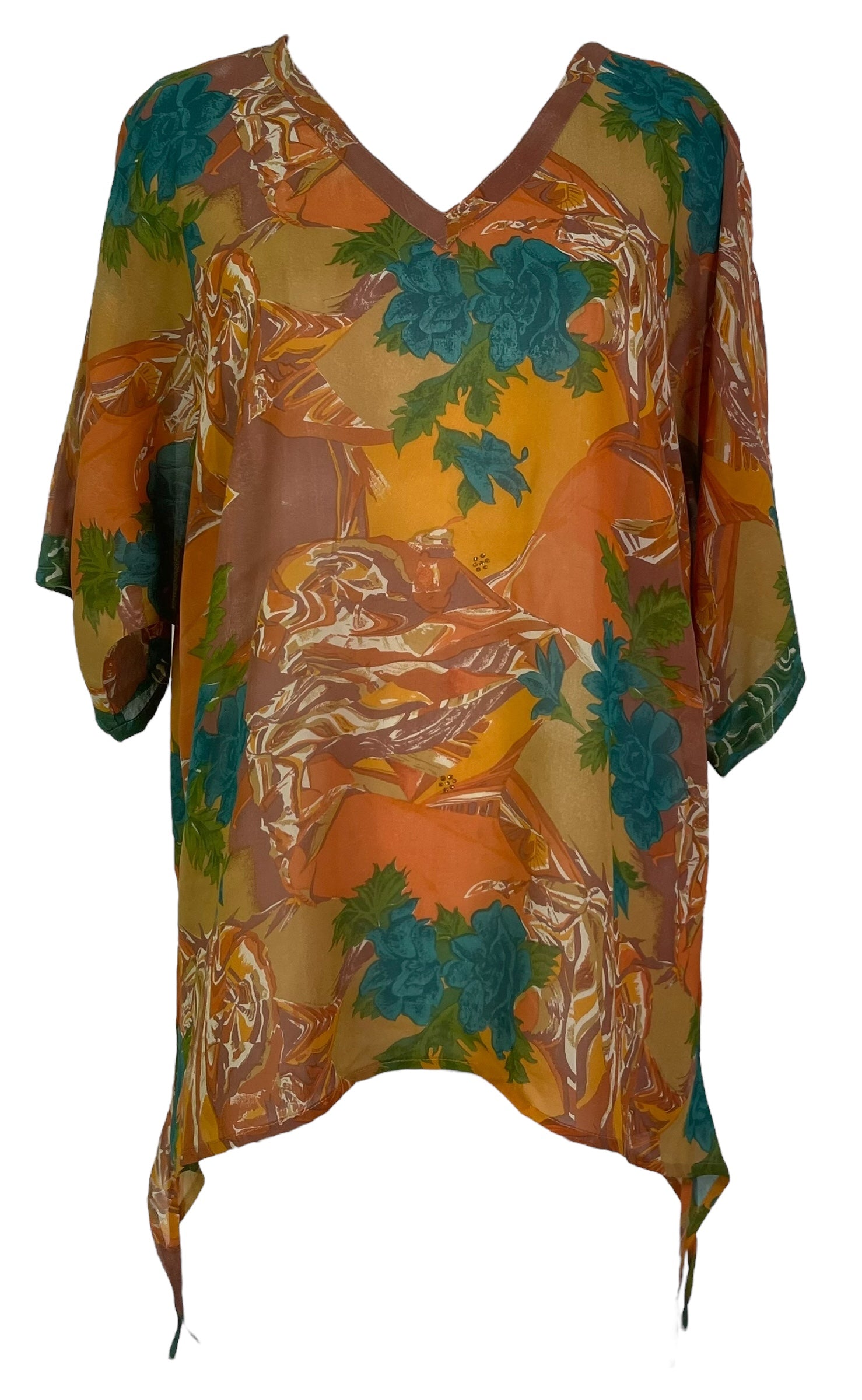 PRG7870 Sheer Avatar Pure Silk Long Tunic with Side Ties