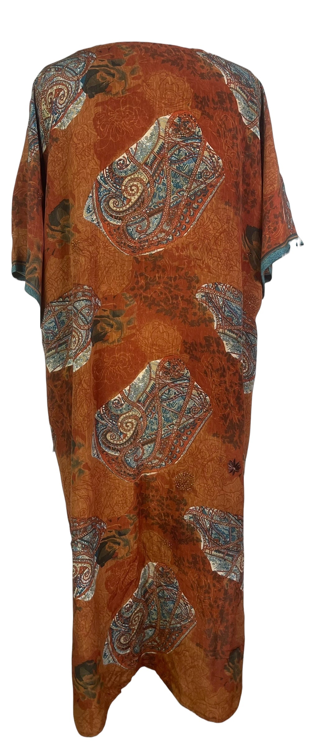 PRC8547 Avatar Long Pure Silk Kimono Sleeved Duster with Belt by Kerri – Handmade ethical Long Kimono from sariKNOTsari using upcycled silk. Designed in Canada for travel and slow fashion, loved from Toronto to LA to Sydney.