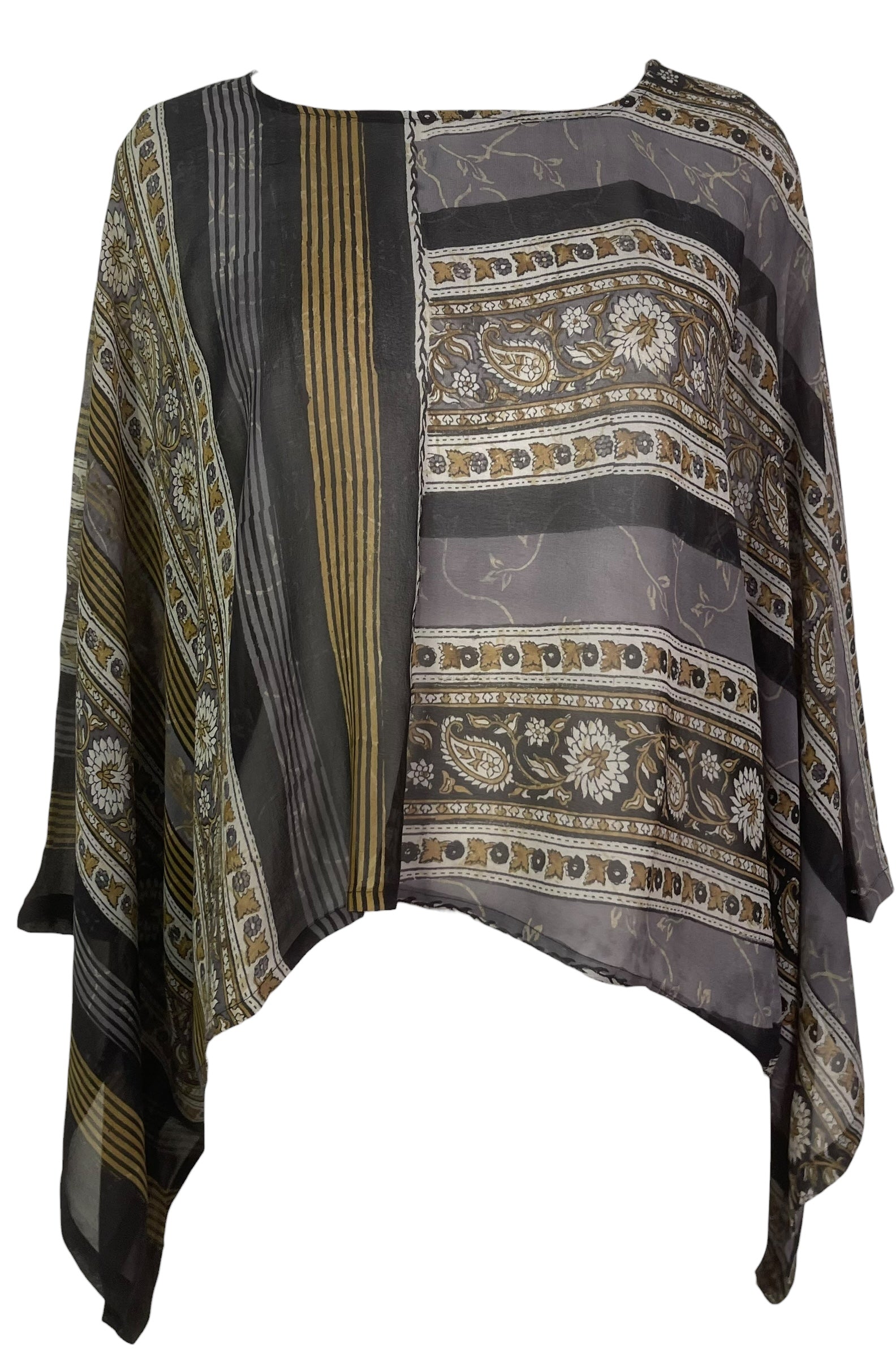 PRG8514 Sheer Wabi Sabi Pure Silk Kimono-Sleeved Top