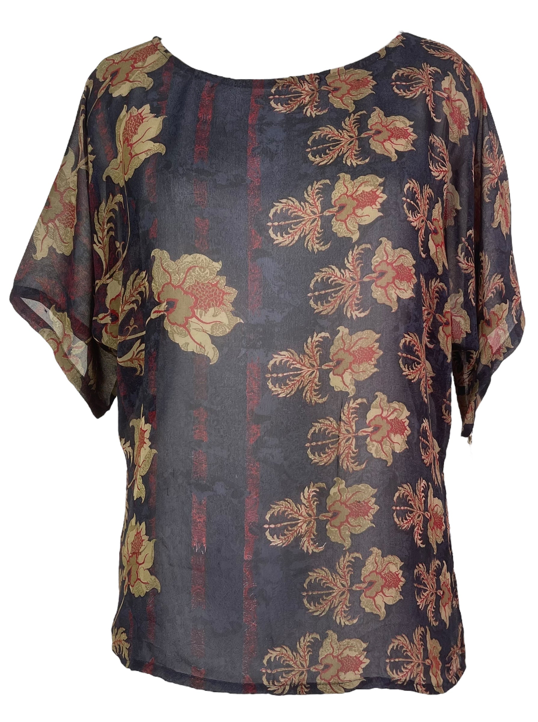 PRG8036 Sheer Avatar Pure Silk Side Slit Top