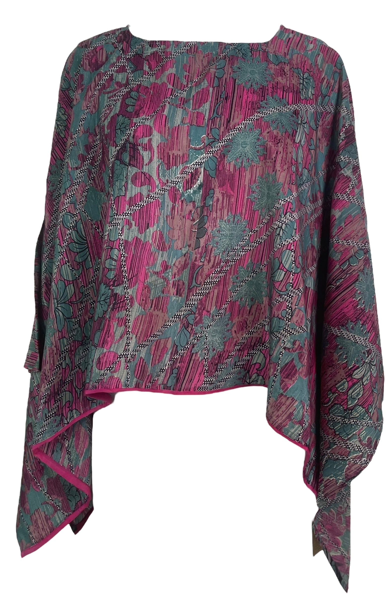 PREVIEW PRC7774 Pure Silk Wabi Sabi Capelet Poncho by DECEMBER2025 – Handmade ethical Poncho from sariKNOTsari using upcycled silk. Designed in Canada for travel and slow fashion, loved from Toronto to LA to Sydney.