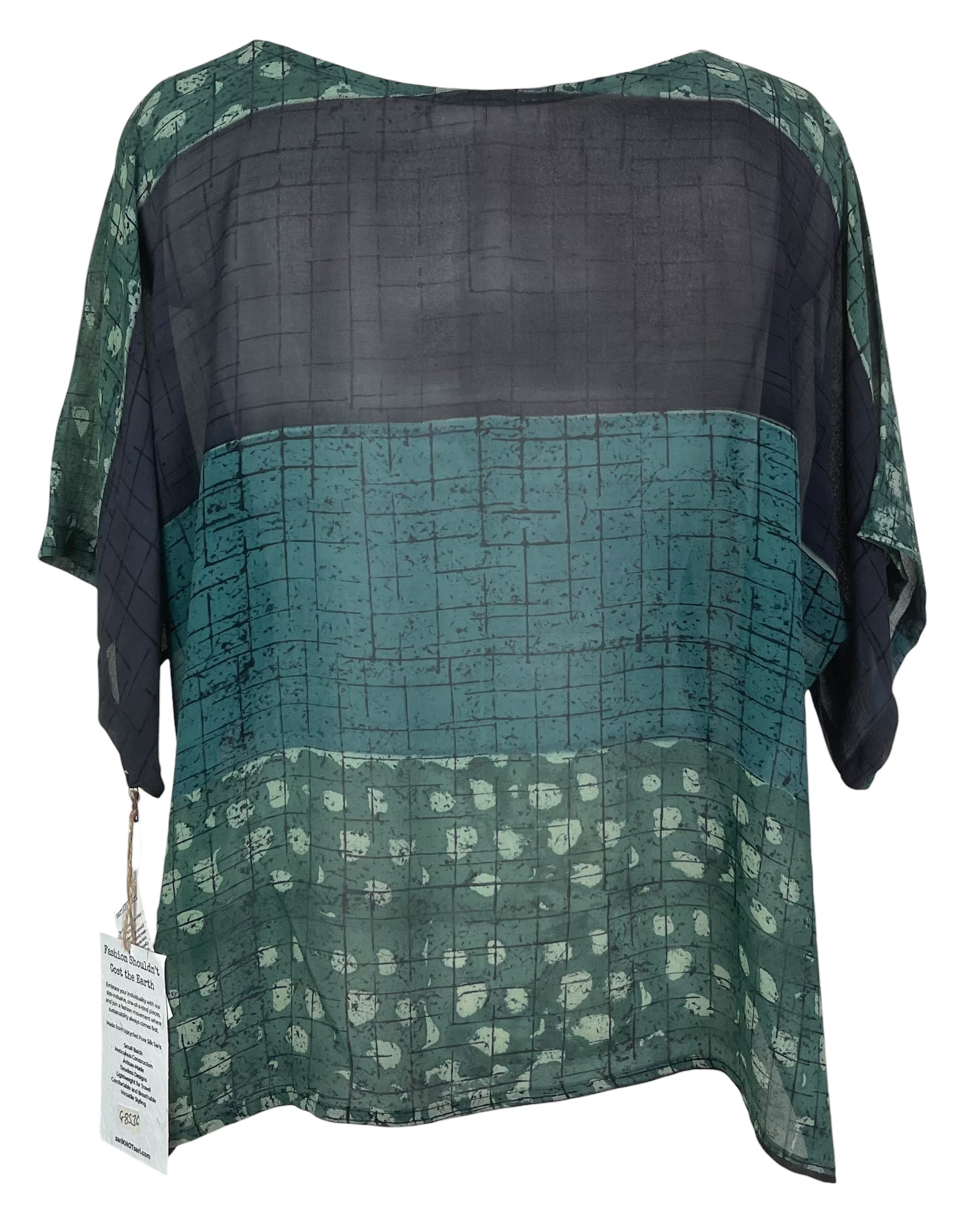 PREVIEW PRG8536 Sheer Avatar Pure Silk Side Slit Top by FEBRUARY2026 – Handmade ethical Side Slit Top from sariKNOTsari using upcycled silk. Designed in Canada for travel and slow fashion, loved from Toronto to LA to Sydney.