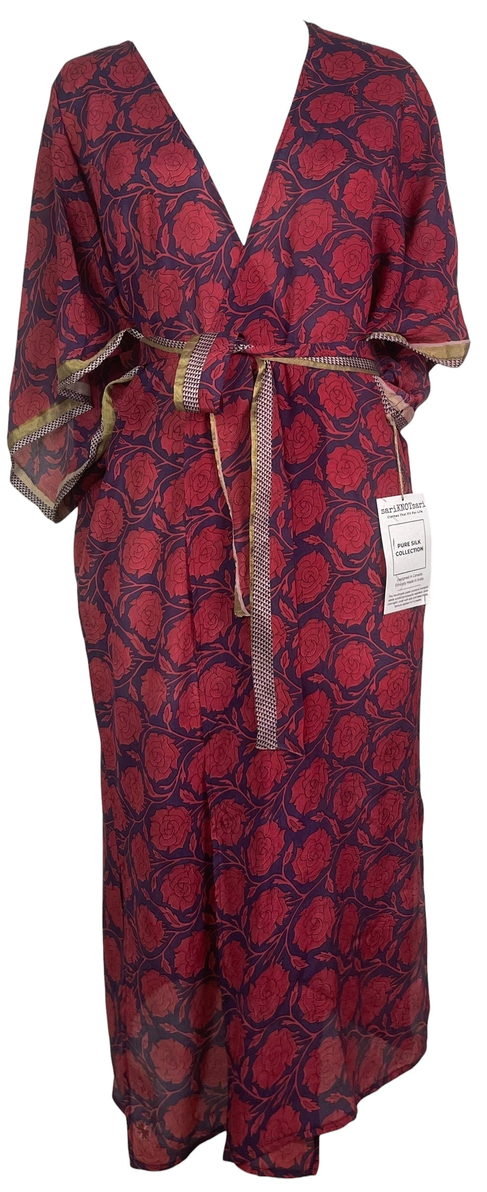 PRC8551 Avatar Long Pure Silk Kimono Sleeved Duster with Belt