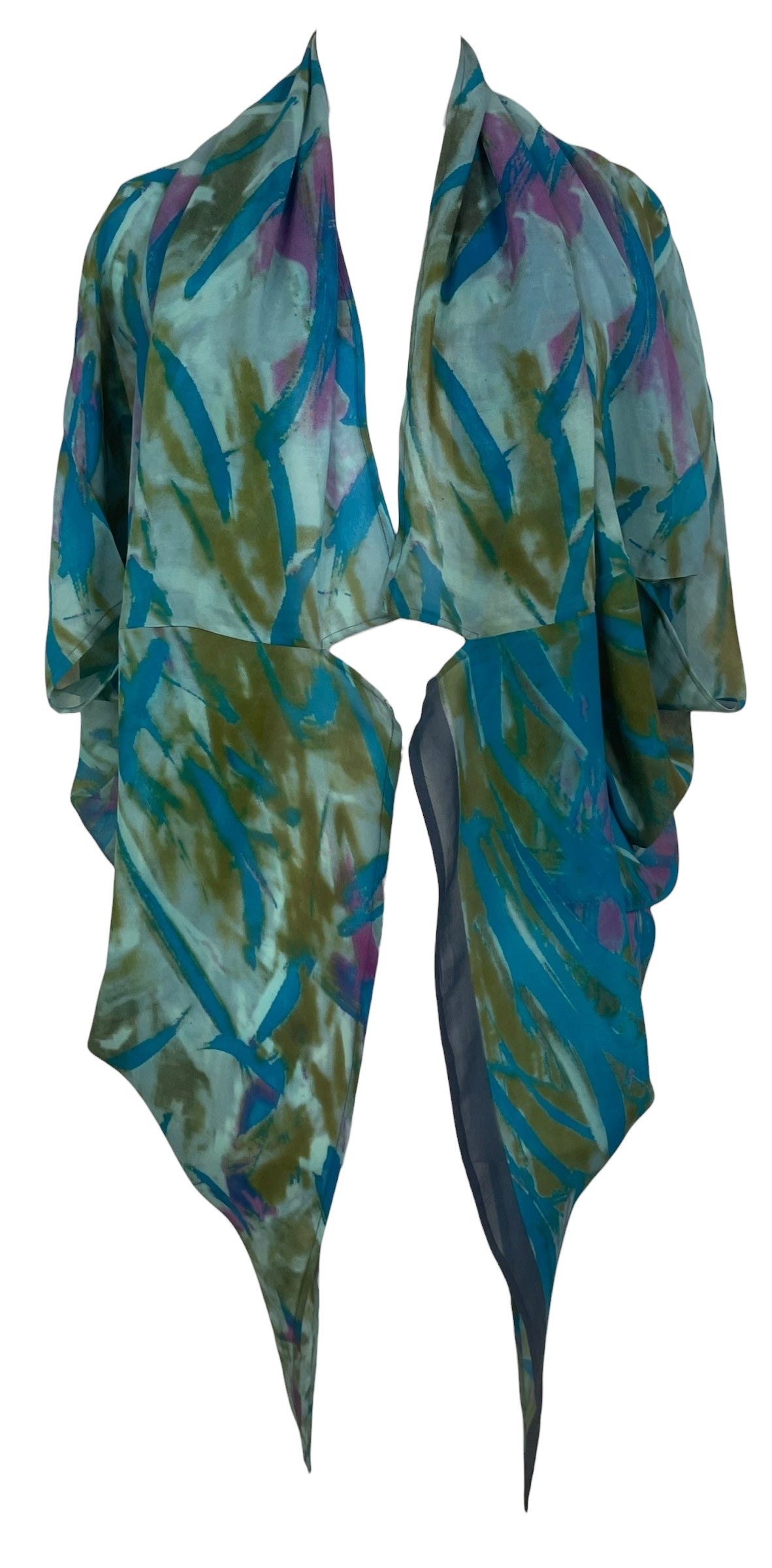 PREVIEW PRG8596 Sheer Avatar Pure Silk Cardigan by FEBRUARY2026 – Handmade ethical Cardigan from sariKNOTsari using upcycled silk. Designed in Canada for travel and slow fashion, loved from Toronto to LA to Sydney.
