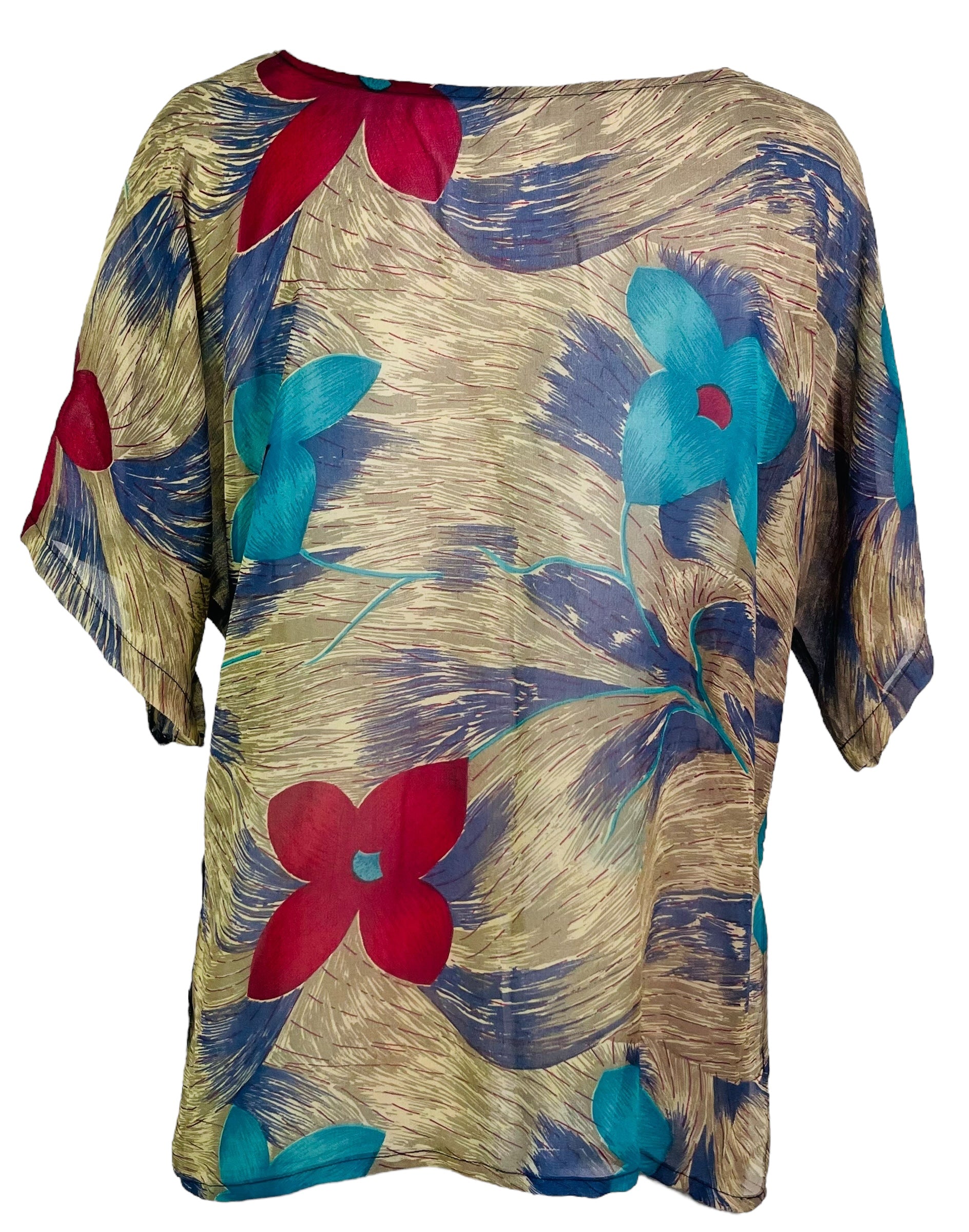 PRG6843 Sheer Avatar Pure Silk Side Slit Top