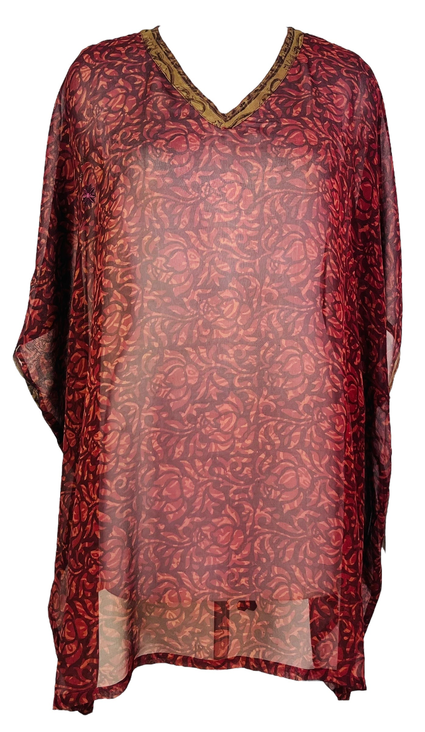 PRG7480 Sheer Avatar Pure Silk Short Kaftan Tunic without Slits