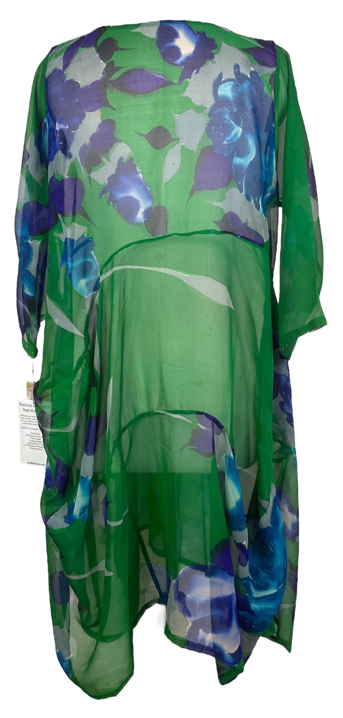 PREVIEW PRG7994 Sheer Wabi Sabi Sculptural Silk Long Tunic Dress by DECEMBER2025 – Handmade ethical Sculptural Dress from sariKNOTsari using upcycled silk. Designed in Canada for travel and slow fashion, loved from Toronto to LA to Sydney.