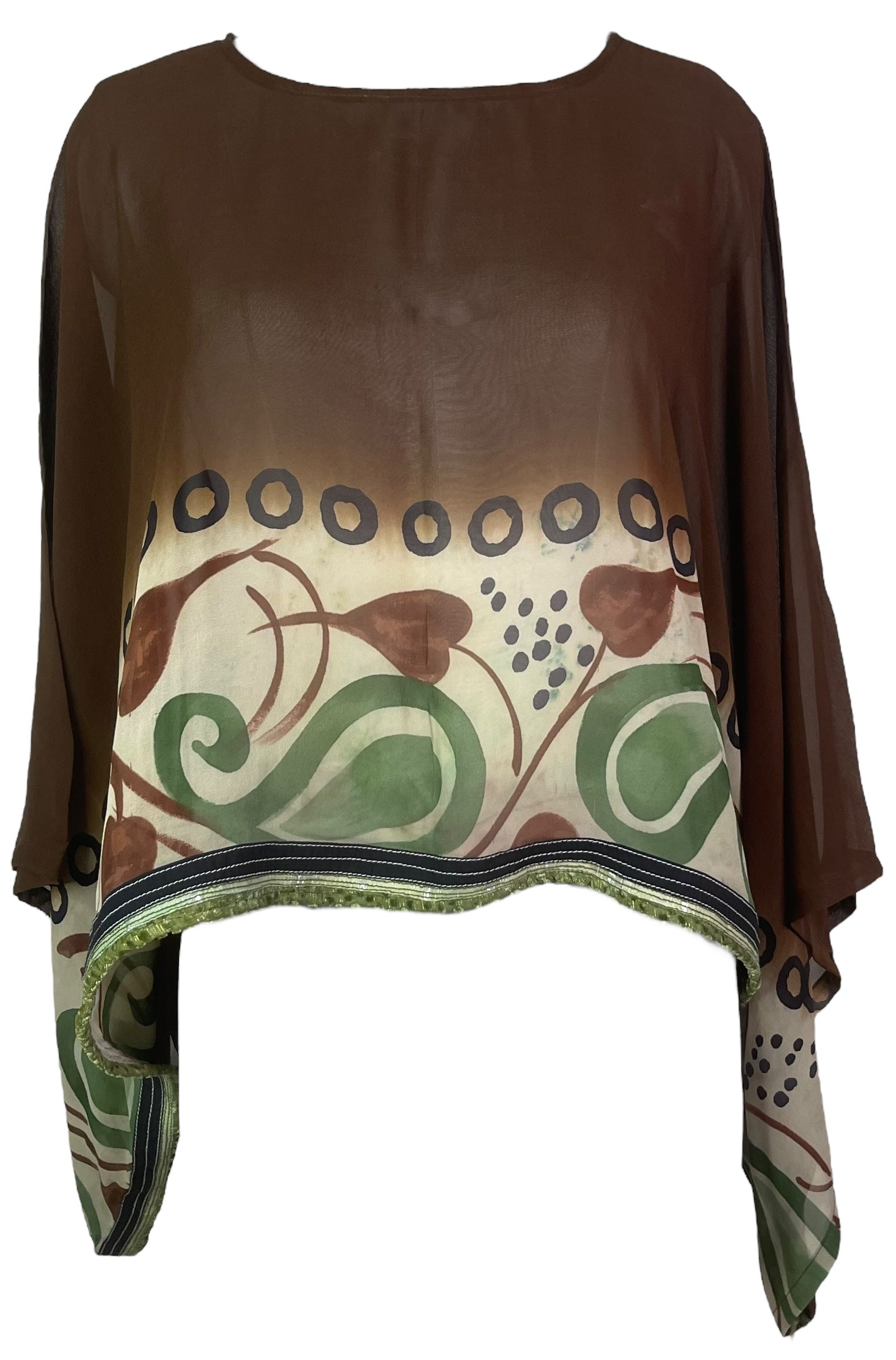 PRG8163 Sheer Wabi Sabi Pure Silk Kimono-Sleeved Top