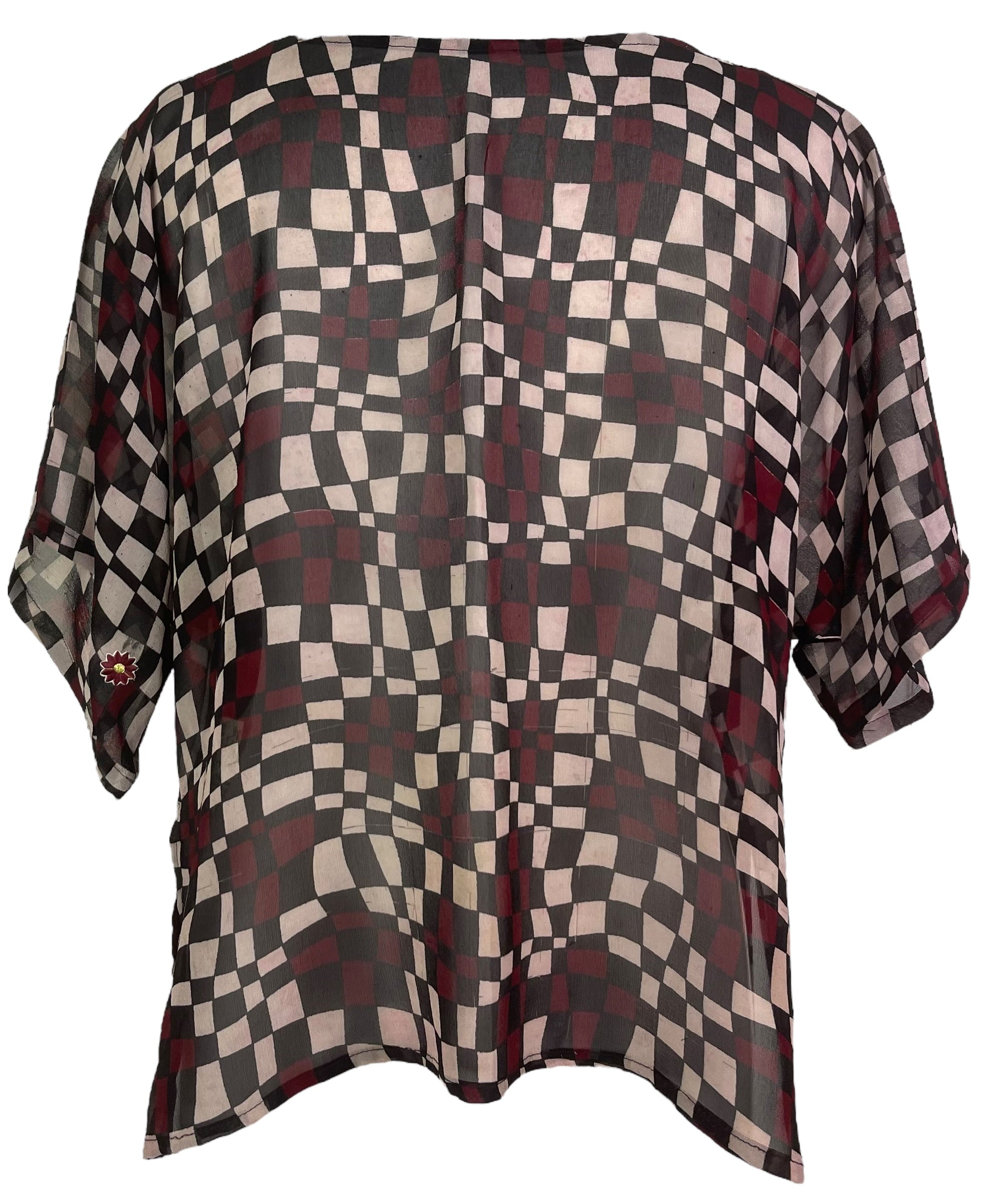 PRG7562 Sheer Wabi Sabi Pure Silk Side Slit Top by DECEMBER2025 – Handmade ethical Side Slit Top from sariKNOTsari using upcycled silk. Designed in Canada for travel and slow fashion, loved from Toronto to LA to Sydney.