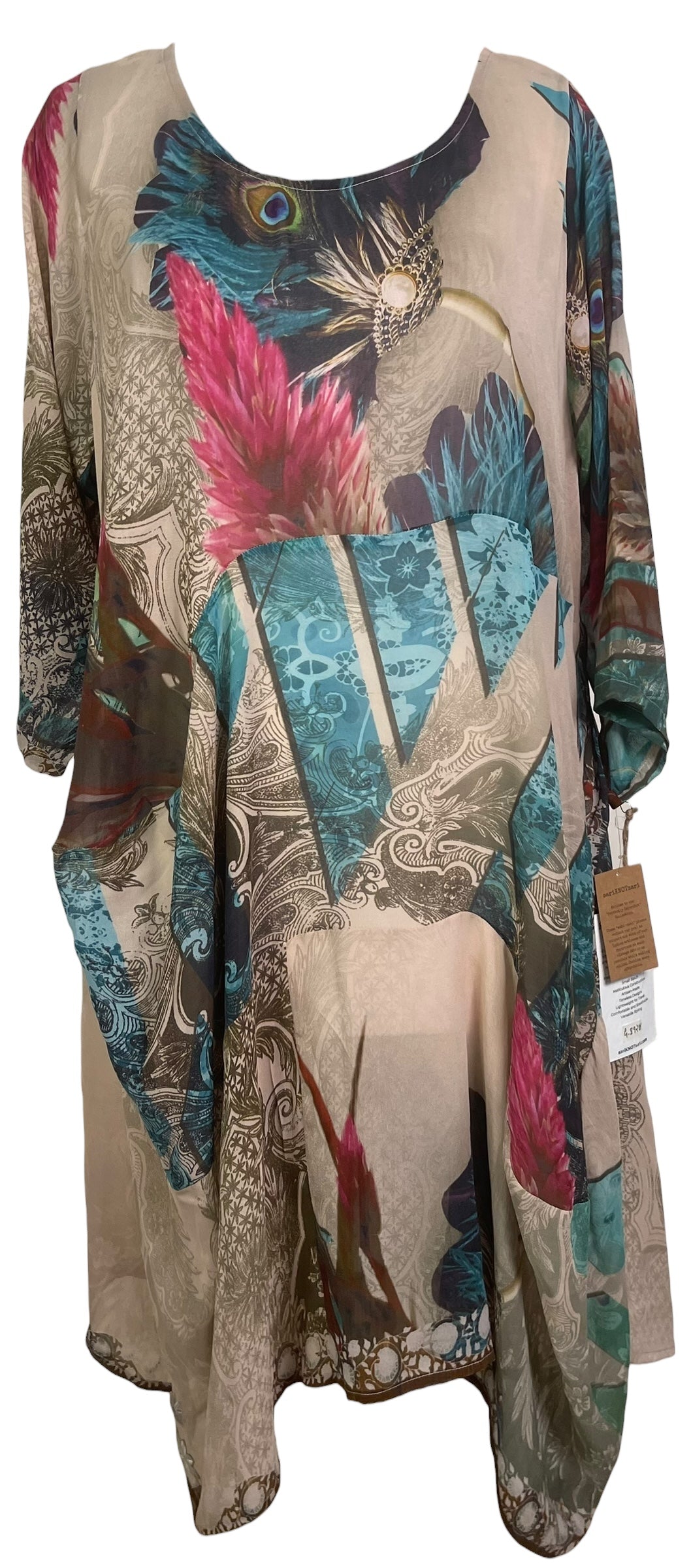 PRG8920 Sheer Wabi Sabi Sculptural Silk Long Tunic Dress by 15 FEBRUARY 2026 – Handmade ethical Sculptural Dress from sariKNOTsari using upcycled silk. Designed in Canada for travel and slow fashion, loved from Toronto to LA to Sydney.