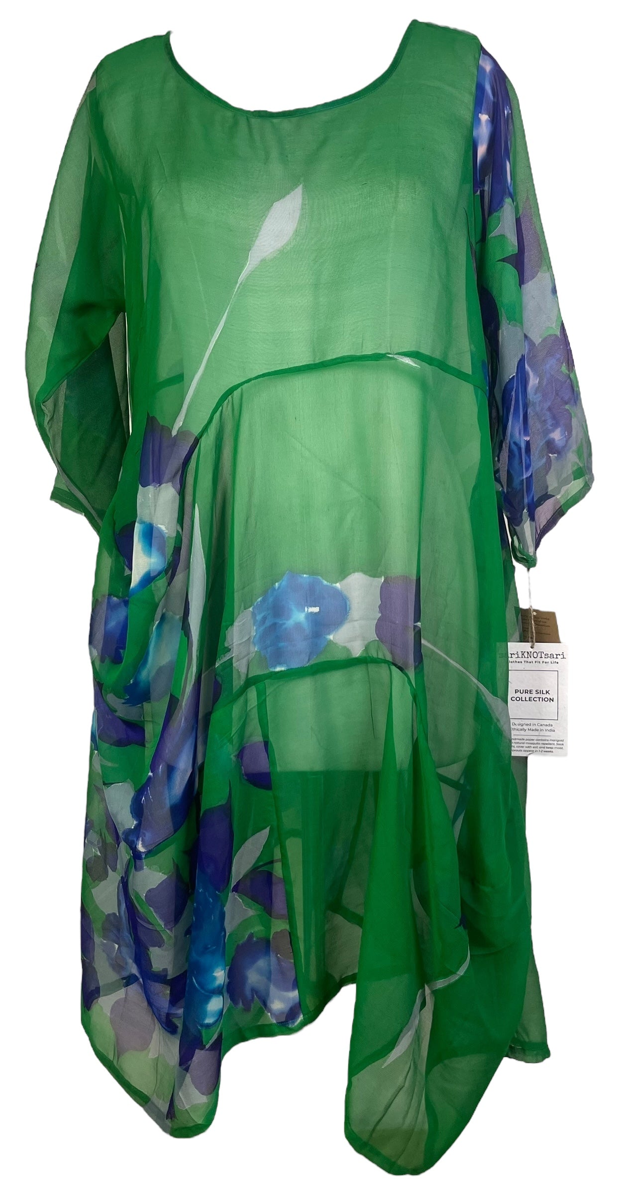 PREVIEW PRG7994 Sheer Wabi Sabi Sculptural Silk Long Tunic Dress by DECEMBER2025 – Handmade ethical Sculptural Dress from sariKNOTsari using upcycled silk. Designed in Canada for travel and slow fashion, loved from Toronto to LA to Sydney.