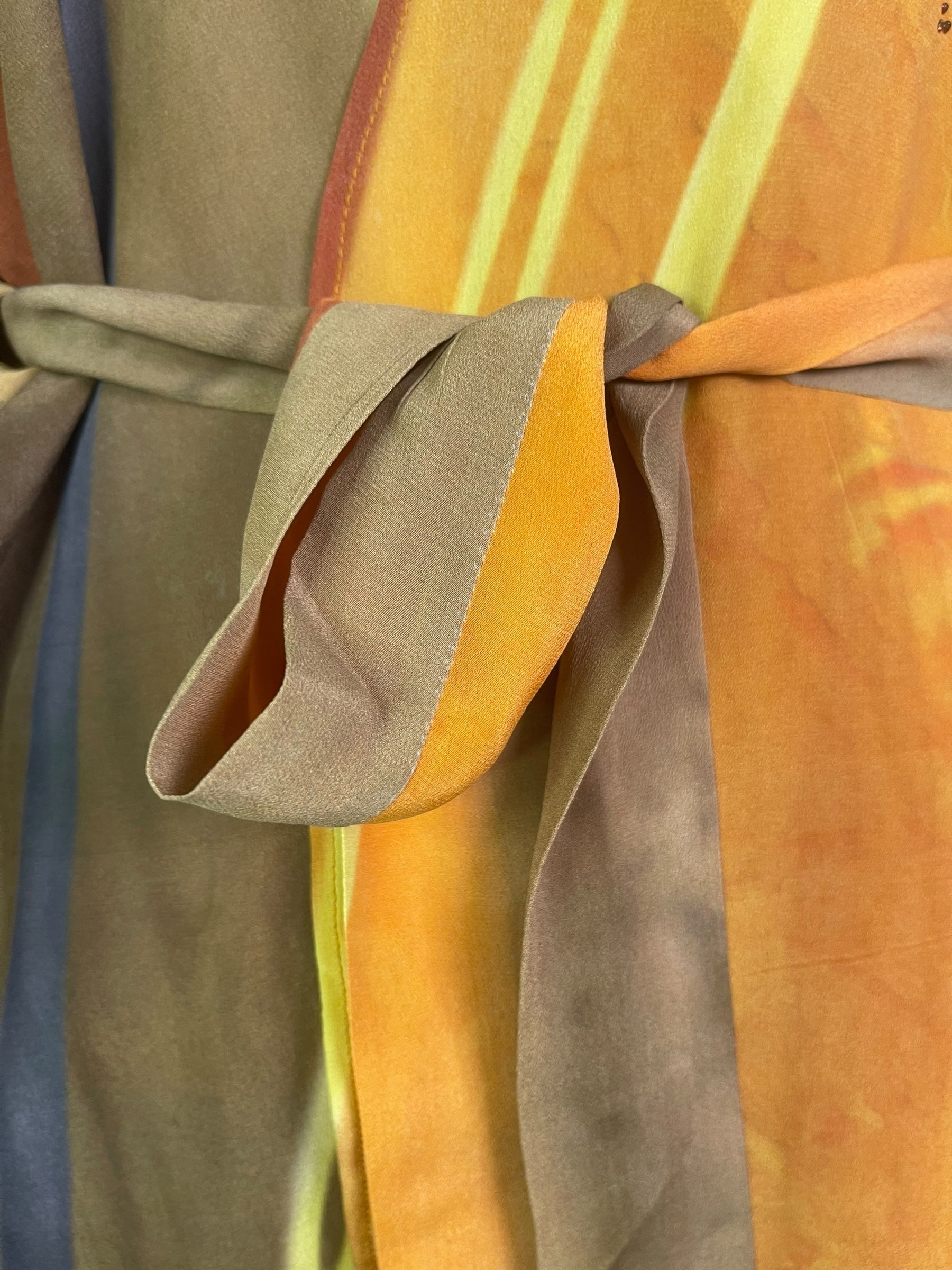 PRC8553 Avatar Long Pure Silk Kimono Sleeved Duster with Belt