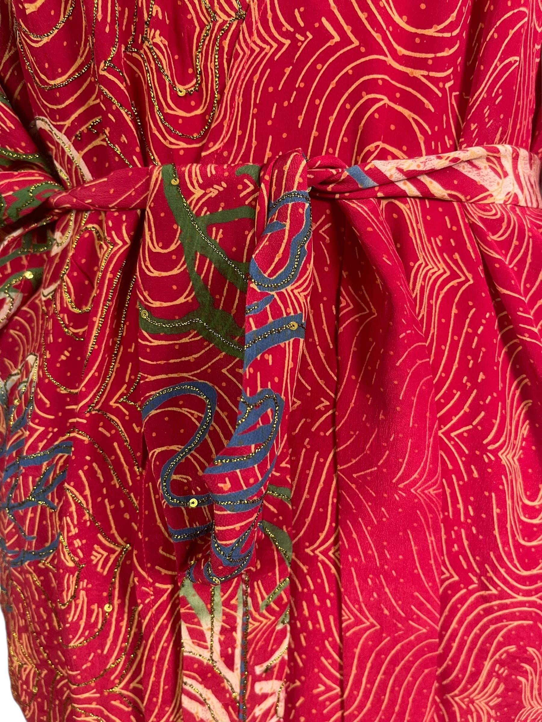 PREVIEW PRC8689 Avatar Long Pure Silk Kimono Sleeved Duster with Belt by MARCH2026 – Handmade ethical Long Kimono from sariKNOTsari using upcycled silk. Designed in Canada for travel and slow fashion, loved from Toronto to LA to Sydney. Featuring Zsiska, Bryn Walker and Artisan Leather coats by Rejean Pepin, Pepin designs
