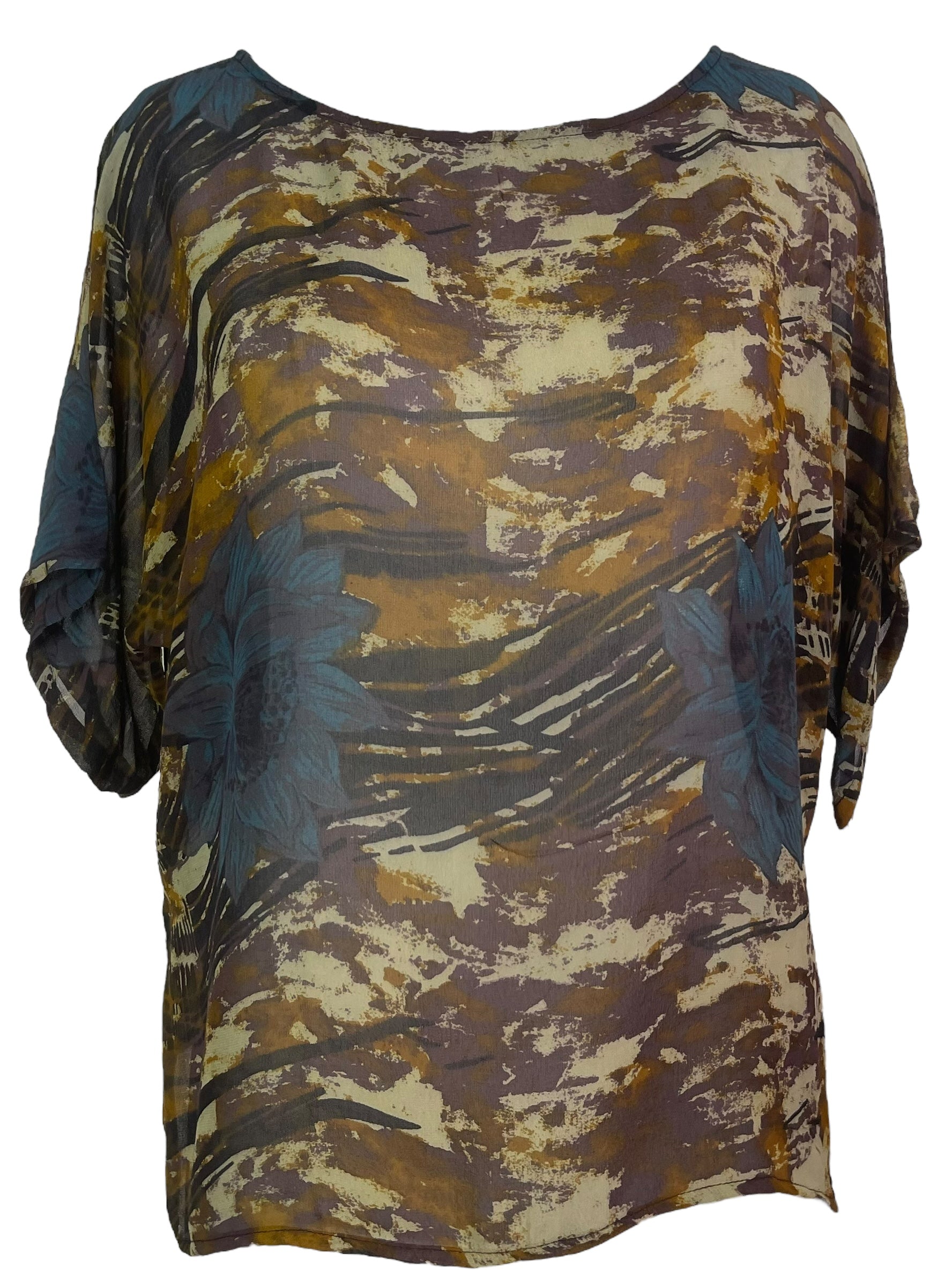 PRG7983 Sheer Avatar Pure Silk Side Slit Top