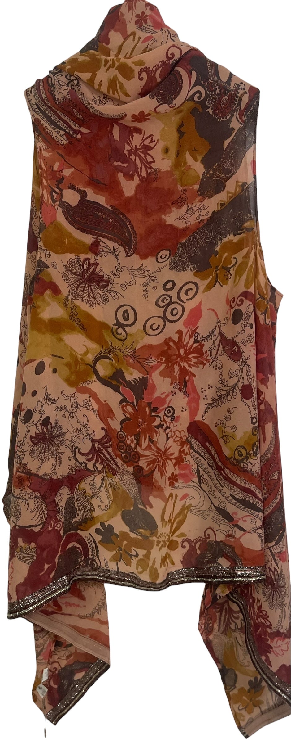 PREVIEW PRG8723 Sheer Avatar Pure Silk Versatile Vest by MARCH2026 – Handmade ethical Vest from sariKNOTsari using upcycled silk. Designed in Canada for travel and slow fashion, loved from Toronto to LA to Sydney. Featuring Zsiska, Bryn Walker and Artisan Leather coats by Rejean Pepin, Pepin designs