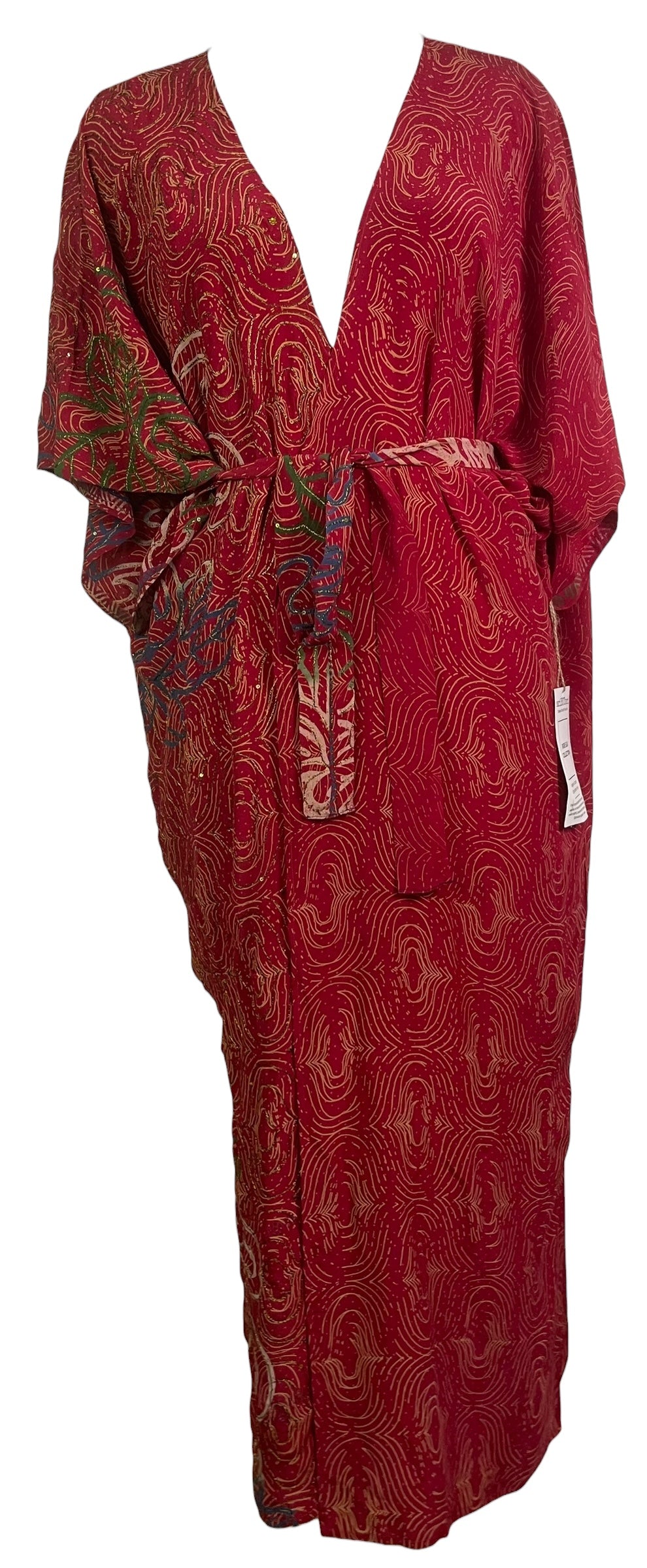 PREVIEW PRC8689 Avatar Long Pure Silk Kimono Sleeved Duster with Belt by MARCH2026 – Handmade ethical Long Kimono from sariKNOTsari using upcycled silk. Designed in Canada for travel and slow fashion, loved from Toronto to LA to Sydney. Featuring Zsiska, Bryn Walker and Artisan Leather coats by Rejean Pepin, Pepin designs