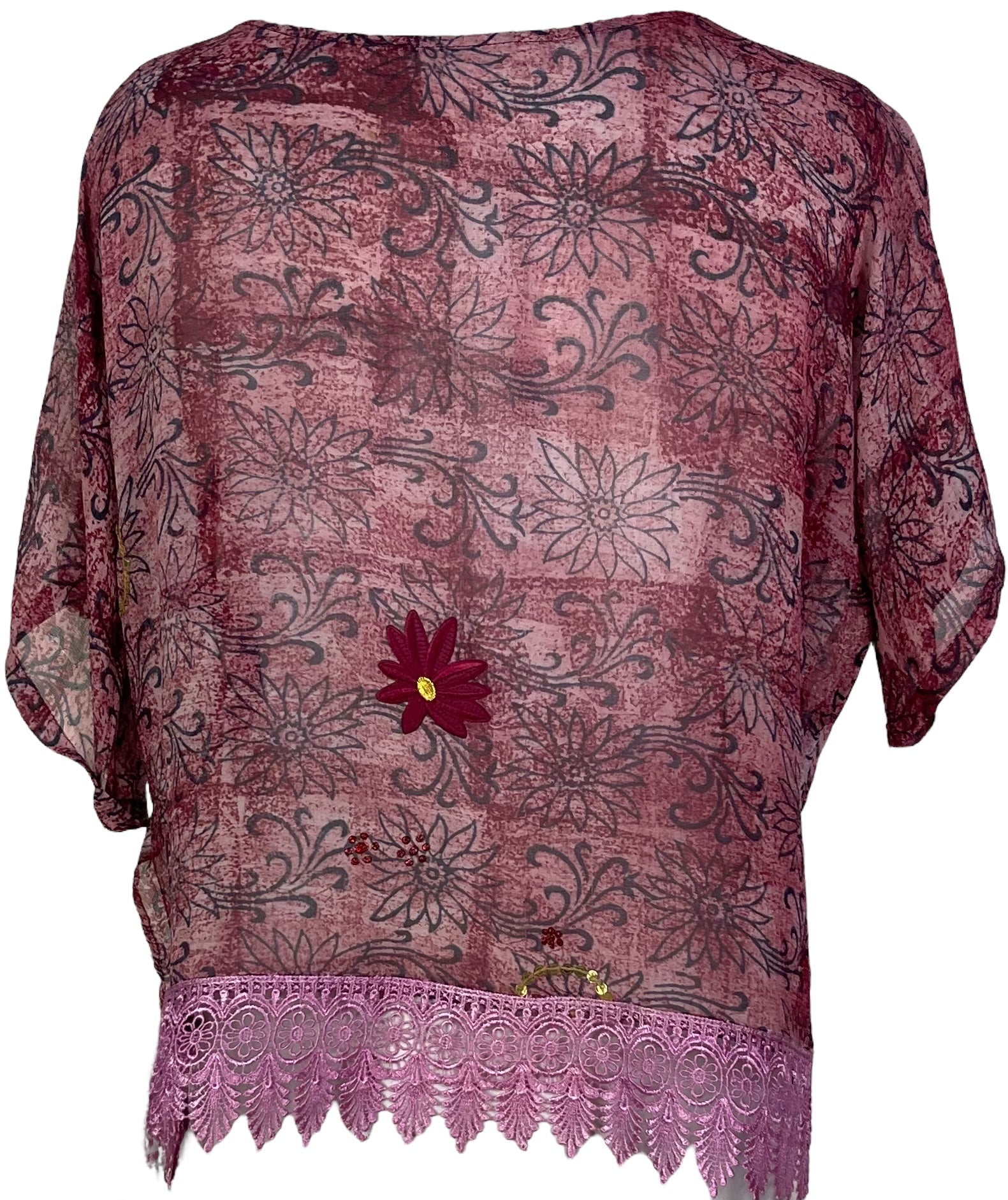 PRG6413 Sheer Wabi Sabi Pure Silk Side Slit Top