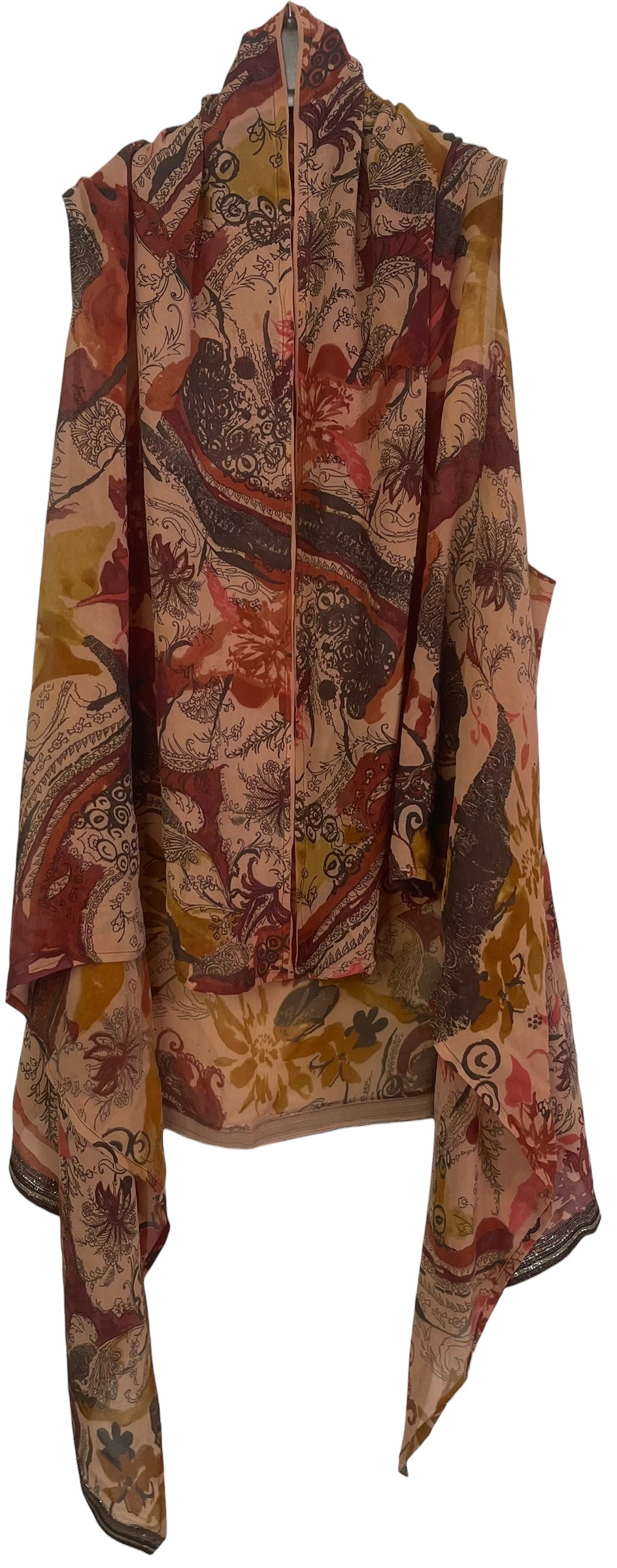 PREVIEW PRG8723 Sheer Avatar Pure Silk Versatile Vest by MARCH2026 – Handmade ethical Vest from sariKNOTsari using upcycled silk. Designed in Canada for travel and slow fashion, loved from Toronto to LA to Sydney. Featuring Zsiska, Bryn Walker and Artisan Leather coats by Rejean Pepin, Pepin designs