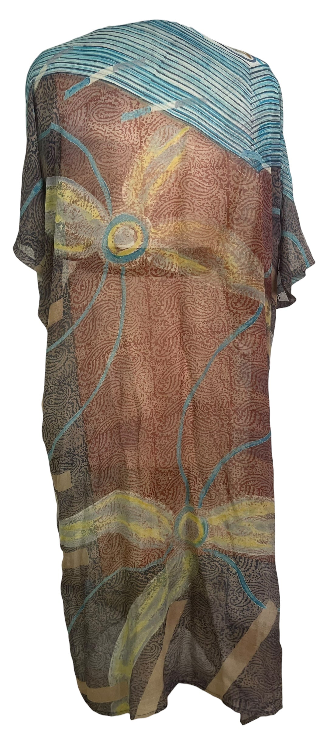PRG8860 Sheer Wabi Sabi Pure Silk Kimono Sleeved Duster with Belt