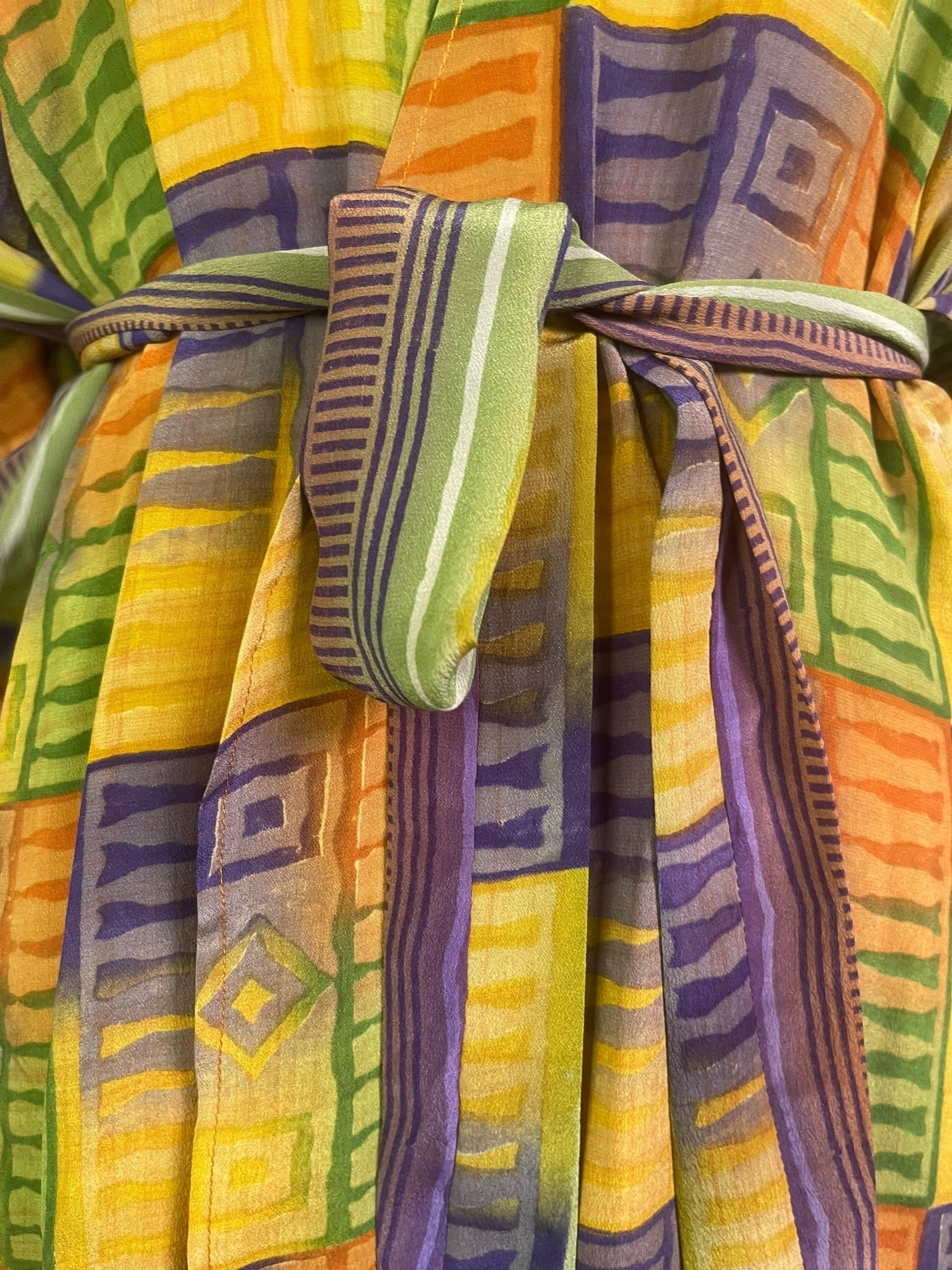 PRC8880 Avatar Long Pure Silk Kimono Sleeved Duster with Belt