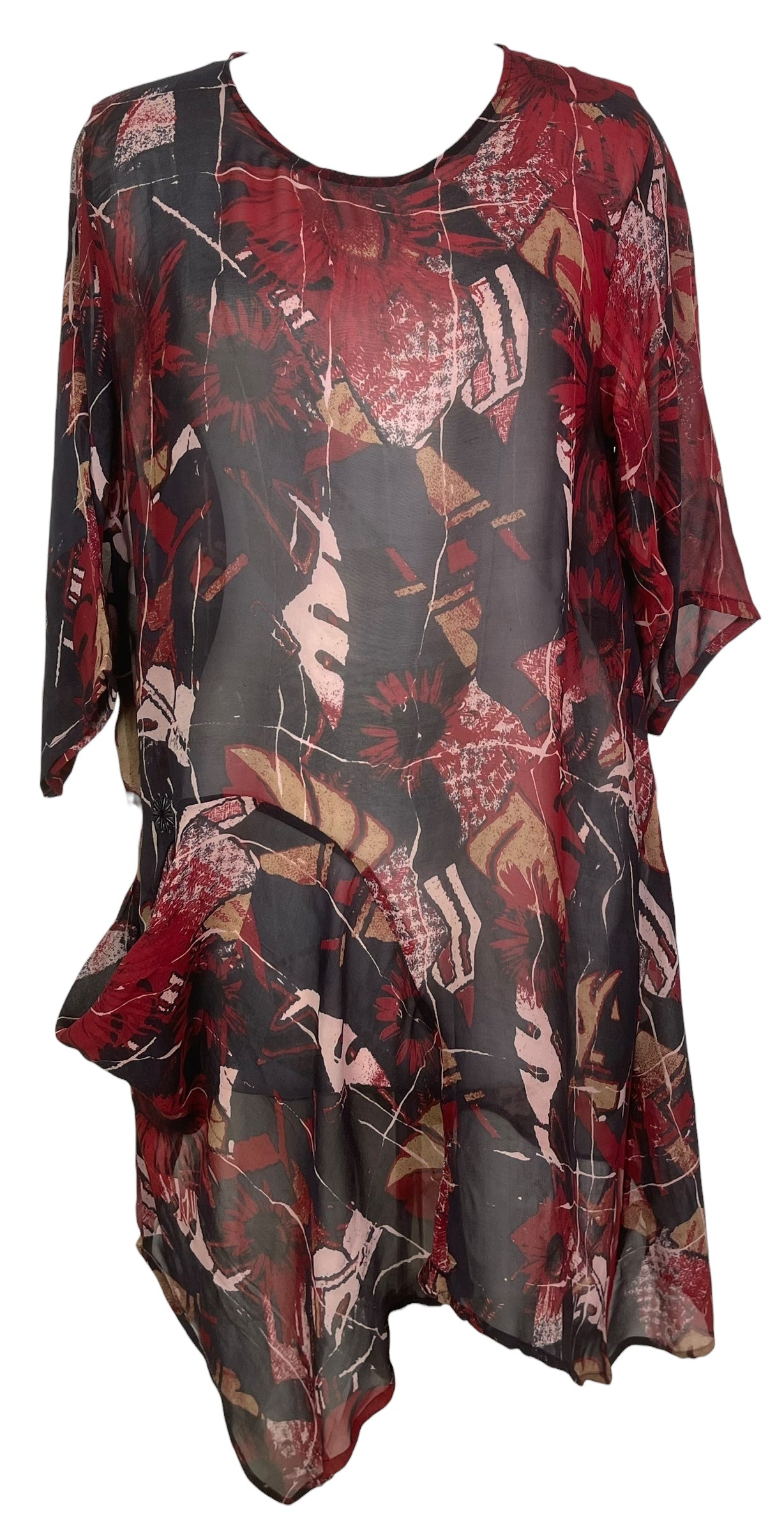 PREVIEW PRG8473 Sheer Avatar Pure Silk Self Pocket Tunic Dress by FEBRUARY2026 – Handmade ethical Self Pocket Tunic from sariKNOTsari using upcycled silk. Designed in Canada for travel and slow fashion, loved from Toronto to LA to Sydney.