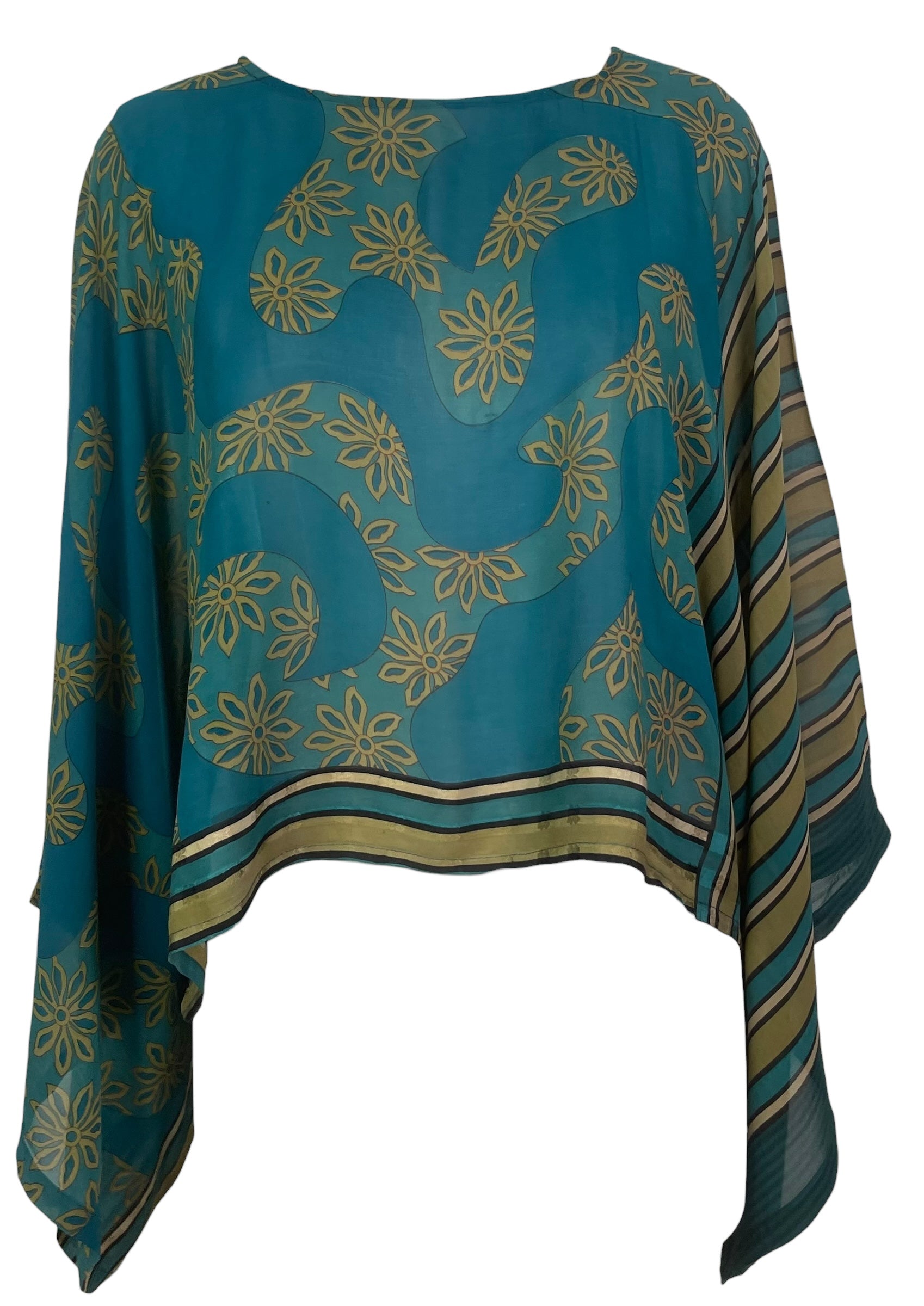 PRG8538 Wabi Sabi Pure Silk Kimono-Sleeved Top