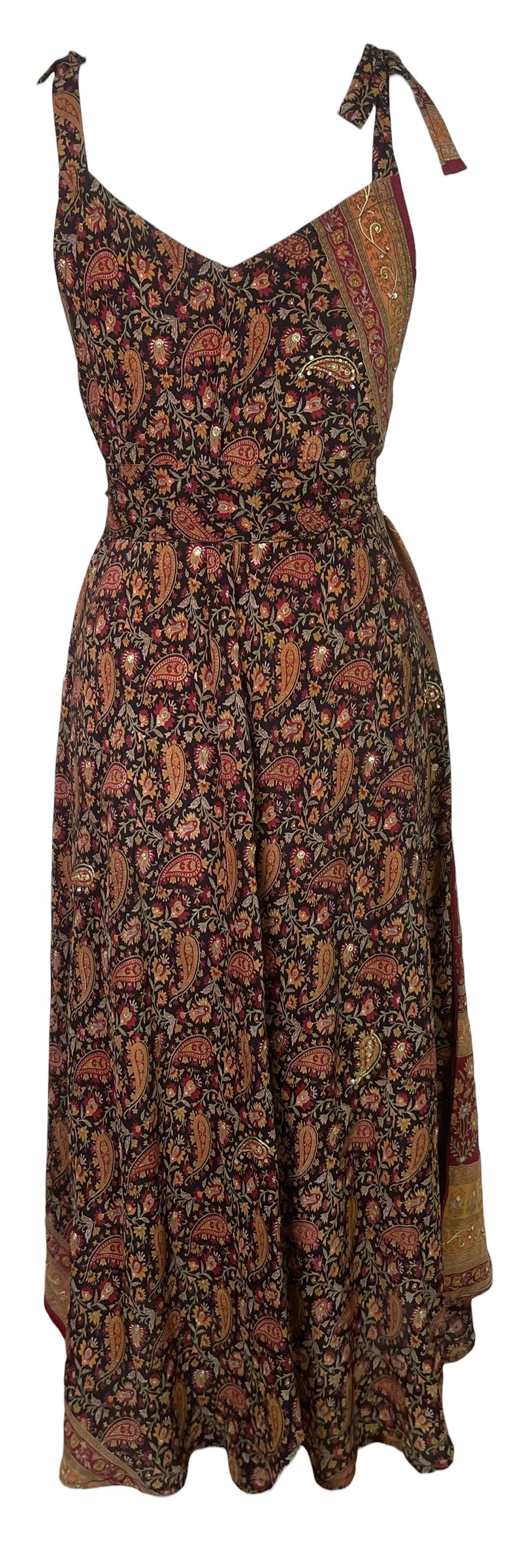 PREVIEW PRC8639 Avatar Pure Silk Maxi Dress with Belt by MARCH2026 – Handmade ethical Maxi Dress from sariKNOTsari using upcycled silk. Designed in Canada for travel and slow fashion, loved from Toronto to LA to Sydney.