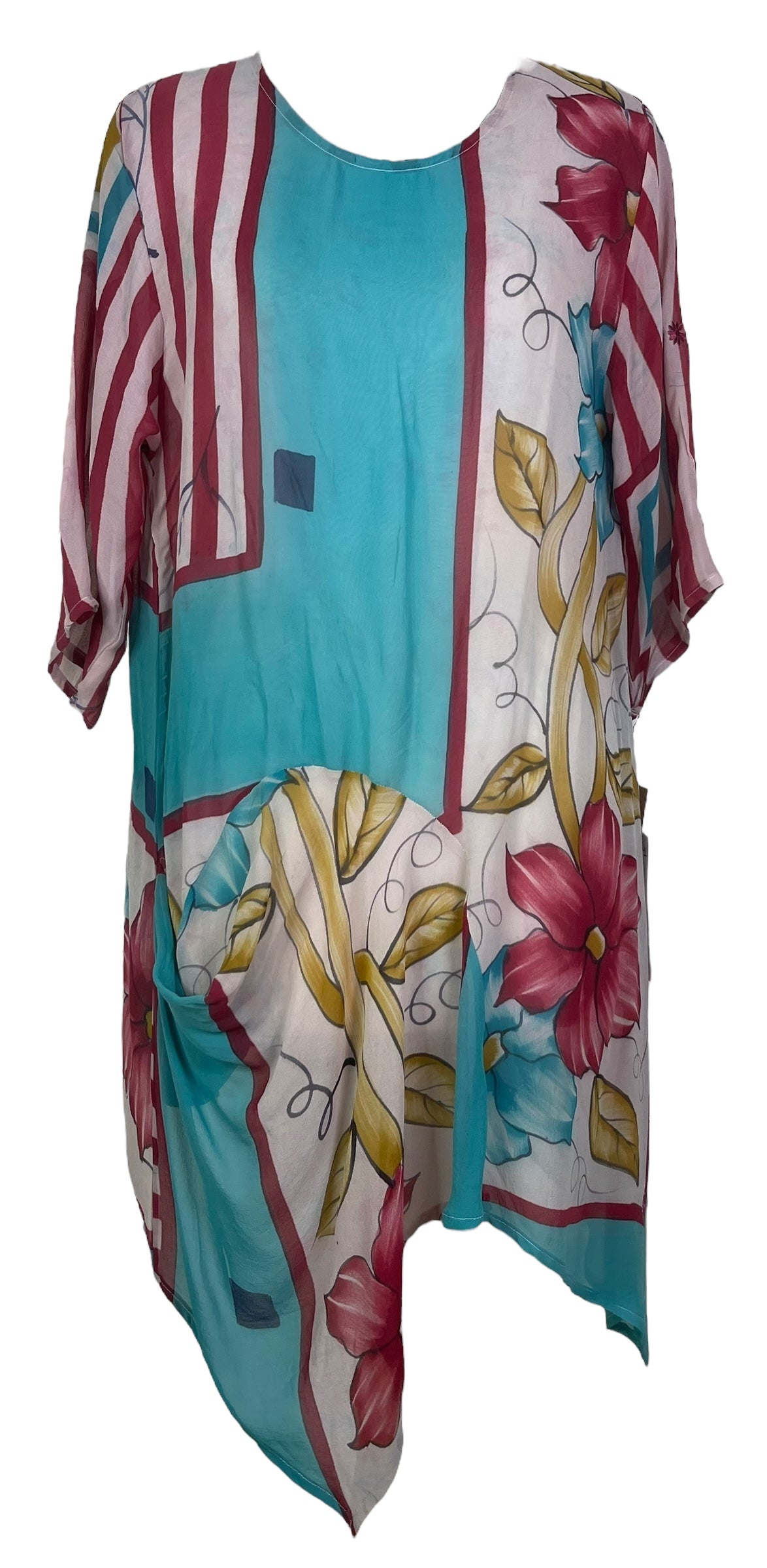 PRG7789 Sheer Wabi Sabi Pure Silk Self Pocket Tunic Dress