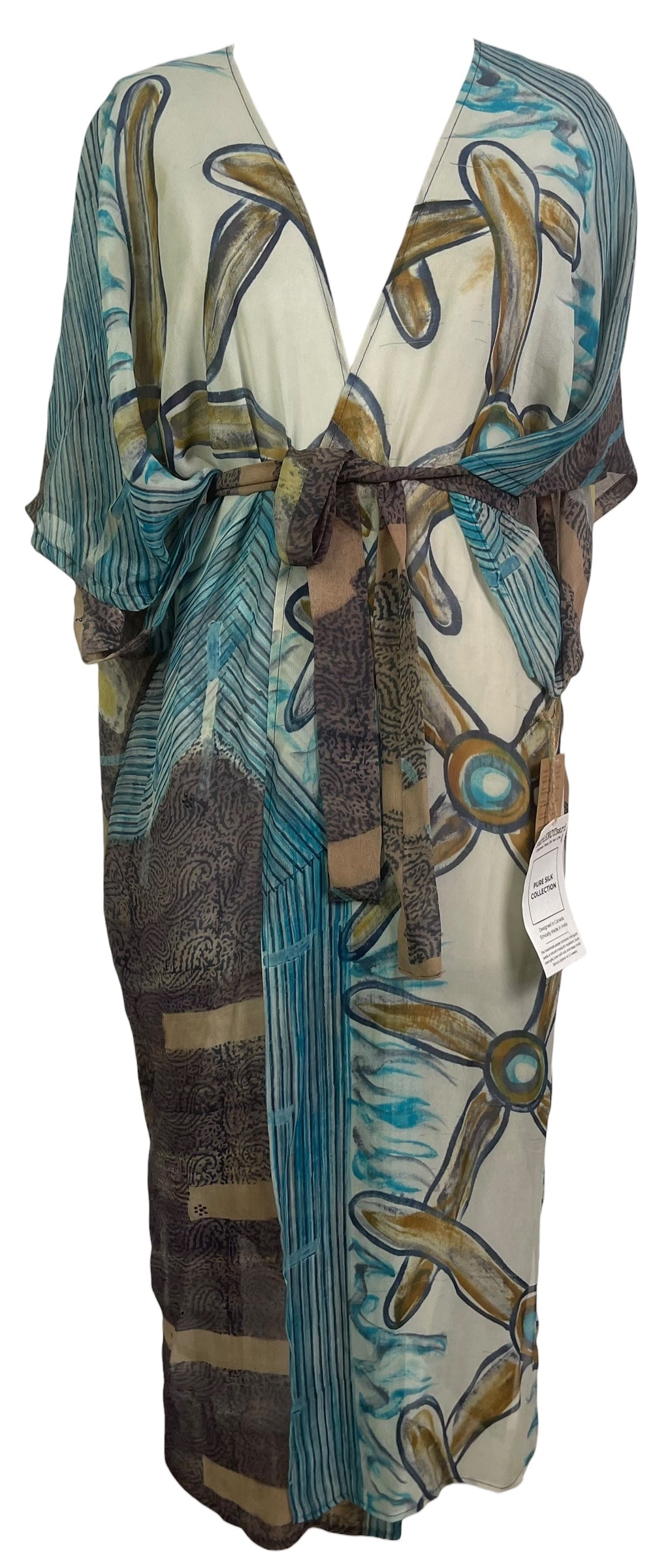 PRG8860 Sheer Wabi Sabi Pure Silk Kimono Sleeved Duster with Belt
