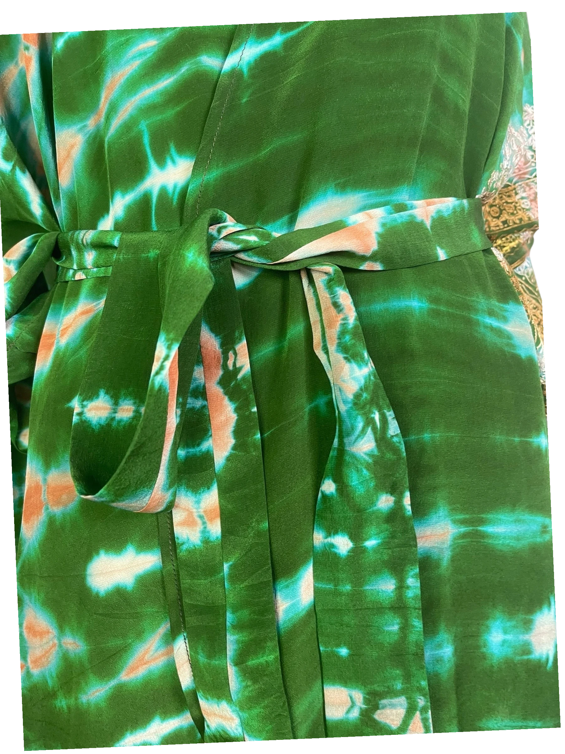 PRC8555 Avatar Long Pure Silk Kimono Sleeved Duster with Belt
