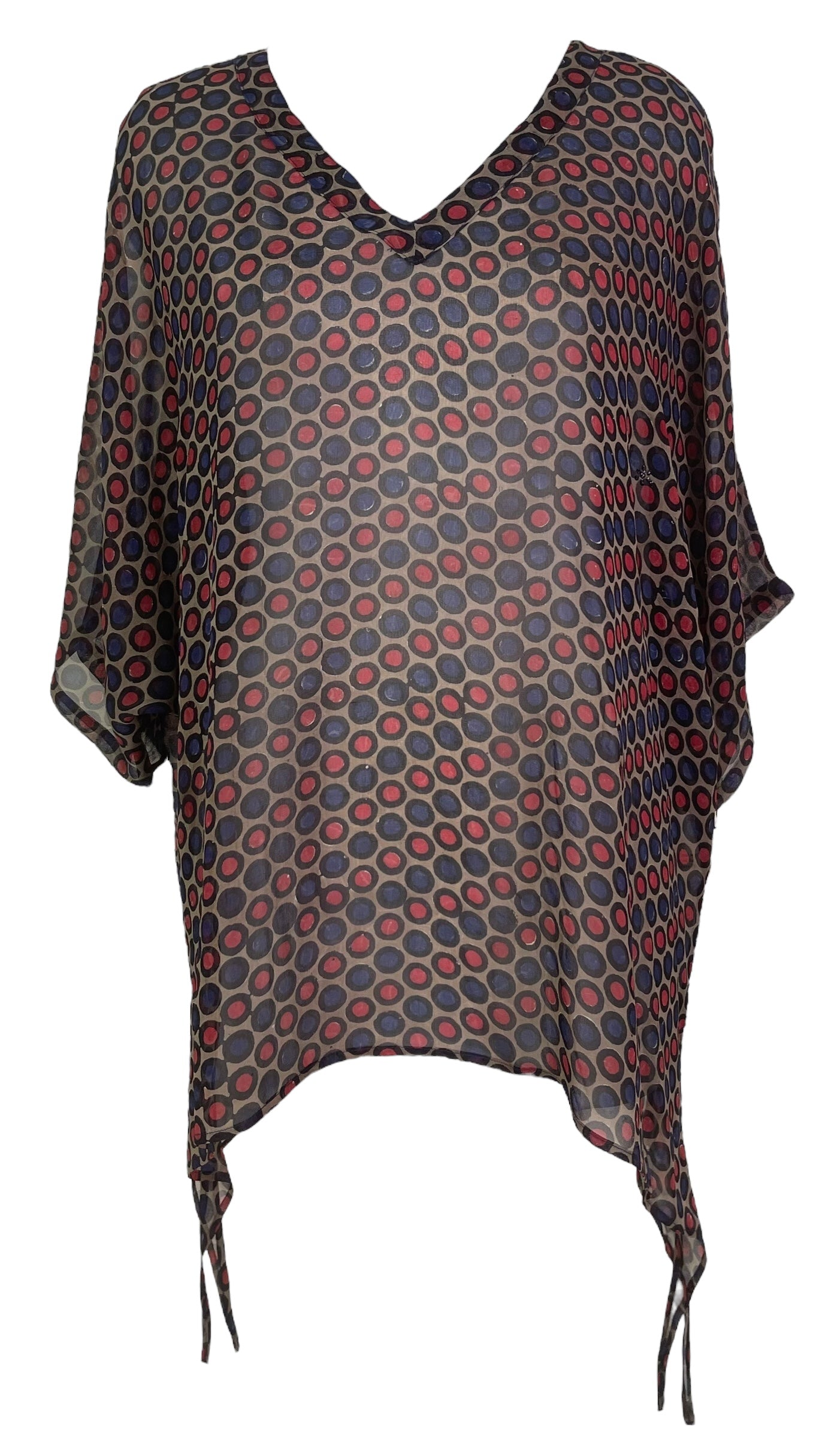 PRG7878 Sheer Avatar Pure Silk Long Tunic with Side Ties by DECEMBER2025 – Handmade ethical Side Tie Tunic from sariKNOTsari using upcycled silk. Designed in Canada for travel and slow fashion, loved from Toronto to LA to Sydney.