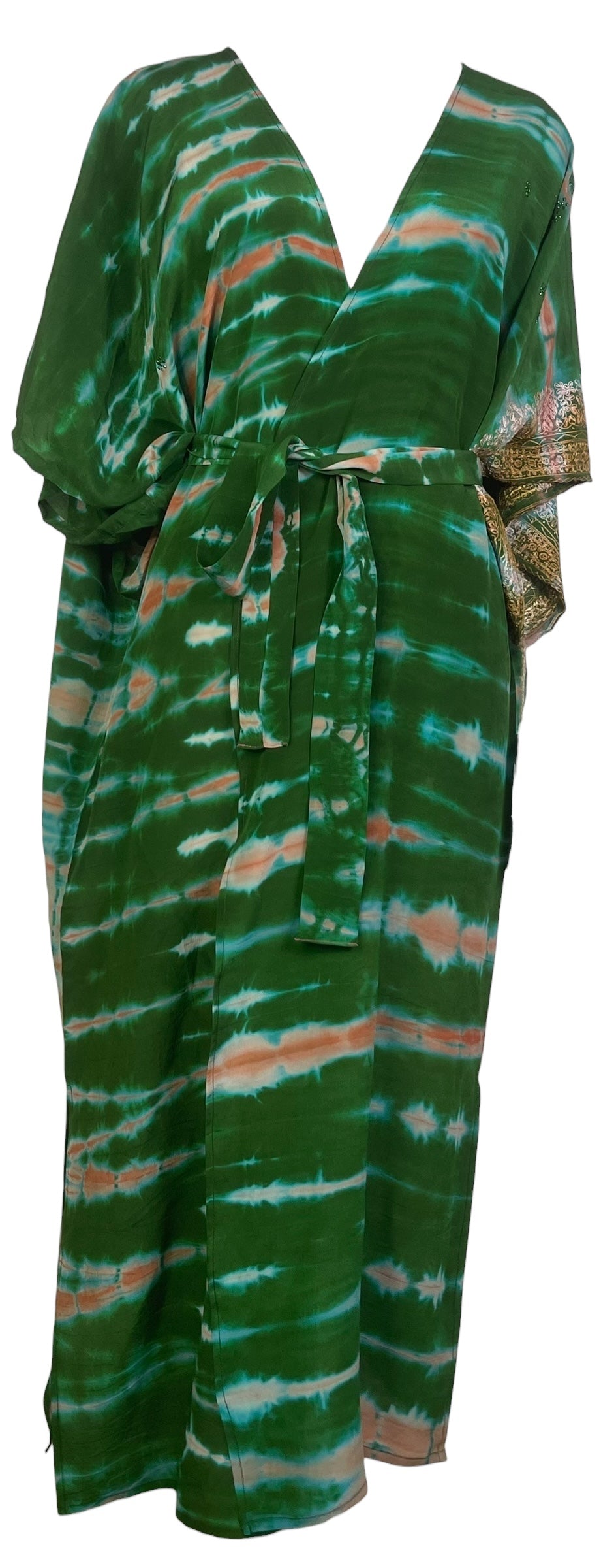 PRC8555 Avatar Long Pure Silk Kimono Sleeved Duster with Belt