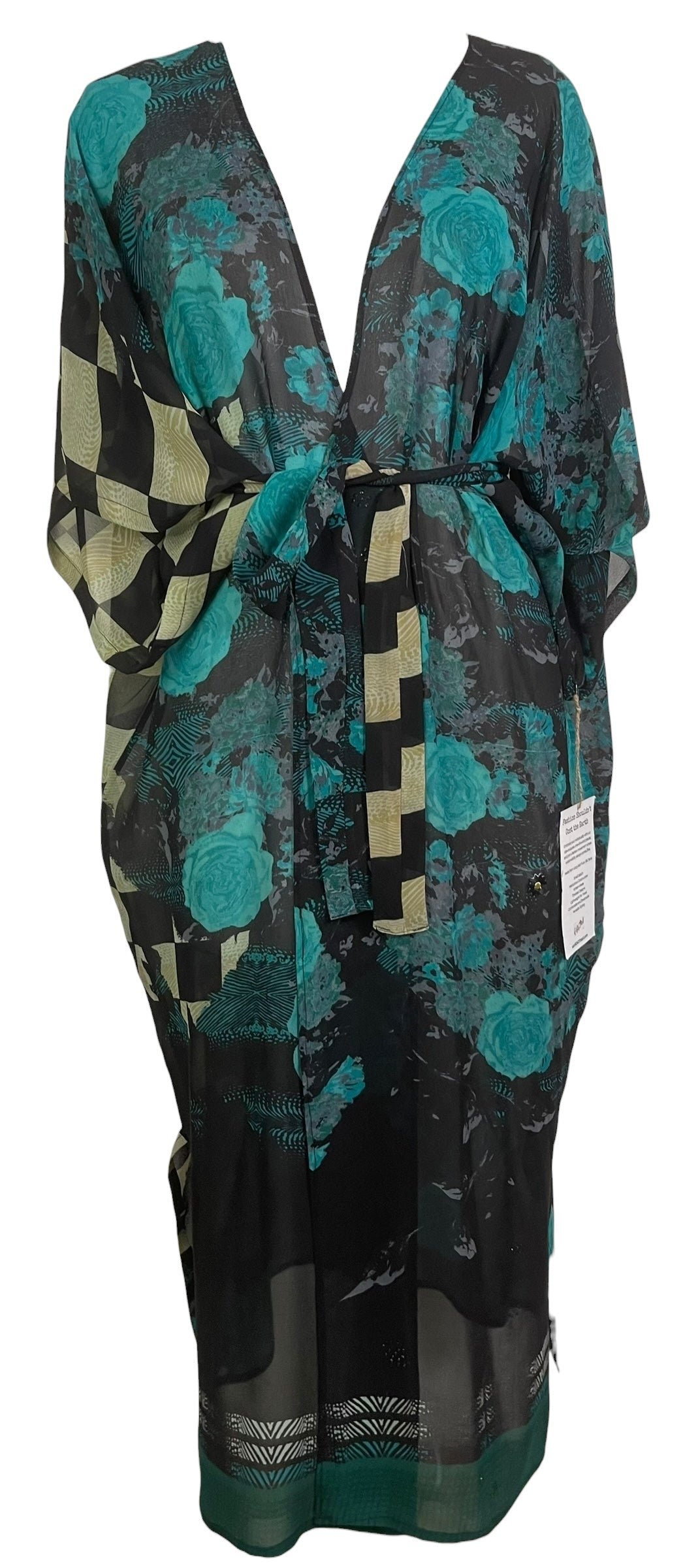 PREVIEW PRG8670A Sheer Avatar Long Pure Silk Kimono Sleeved Duster with Belt by MARCH2026 – Handmade ethical Long Kimono from sariKNOTsari using upcycled silk. Designed in Canada for travel and slow fashion, loved from Toronto to LA to Sydney. Featuring Zsiska, Bryn Walker and Artisan Leather coats by Rejean Pepin, Pepin designs