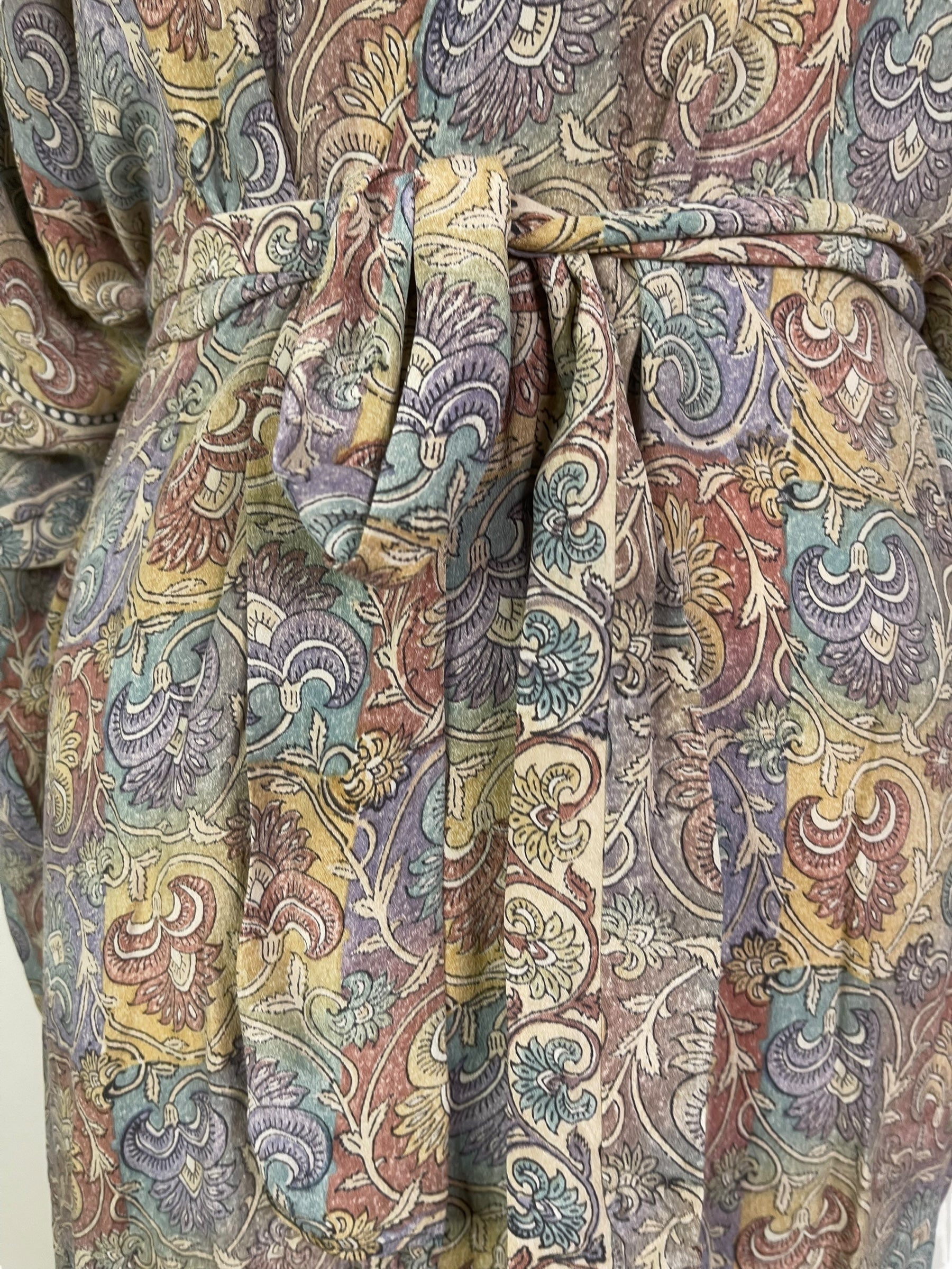 PRC7663 Avatar Long Pure Silk Kimono Sleeved Duster with Belt