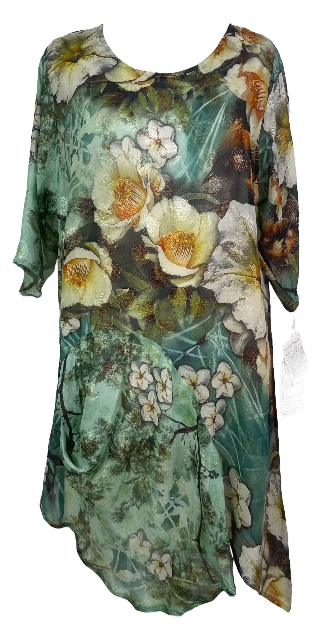 PRG7963 Sheer Avatar Pure Silk Self Pocket Tunic Dress