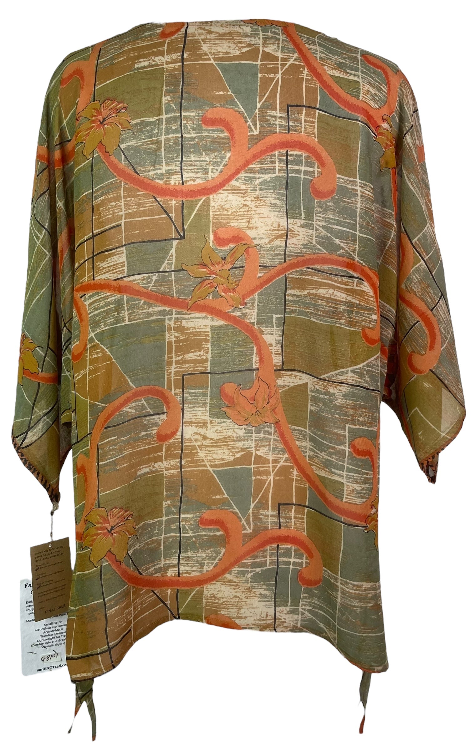 PREVIEW PRG8101 Wabi Sabi Pure Silk Long Tunic with Side Ties by DECEMBER2025 – Handmade ethical Side Tie Tunic from sariKNOTsari using upcycled silk. Designed in Canada for travel and slow fashion, loved from Toronto to LA to Sydney.